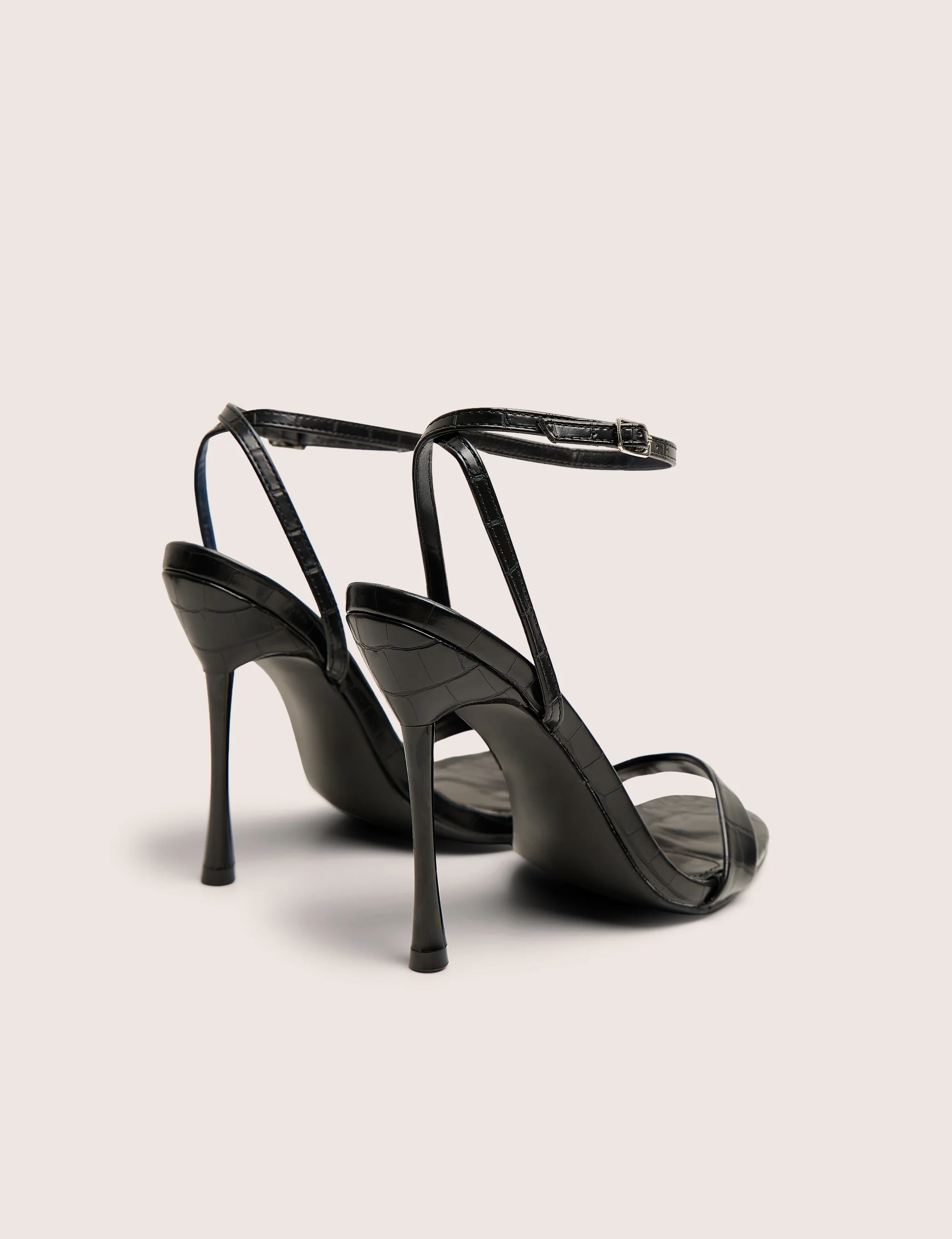 Soho Black Croc Barely There Strappy Stiletto Heels - Image 5