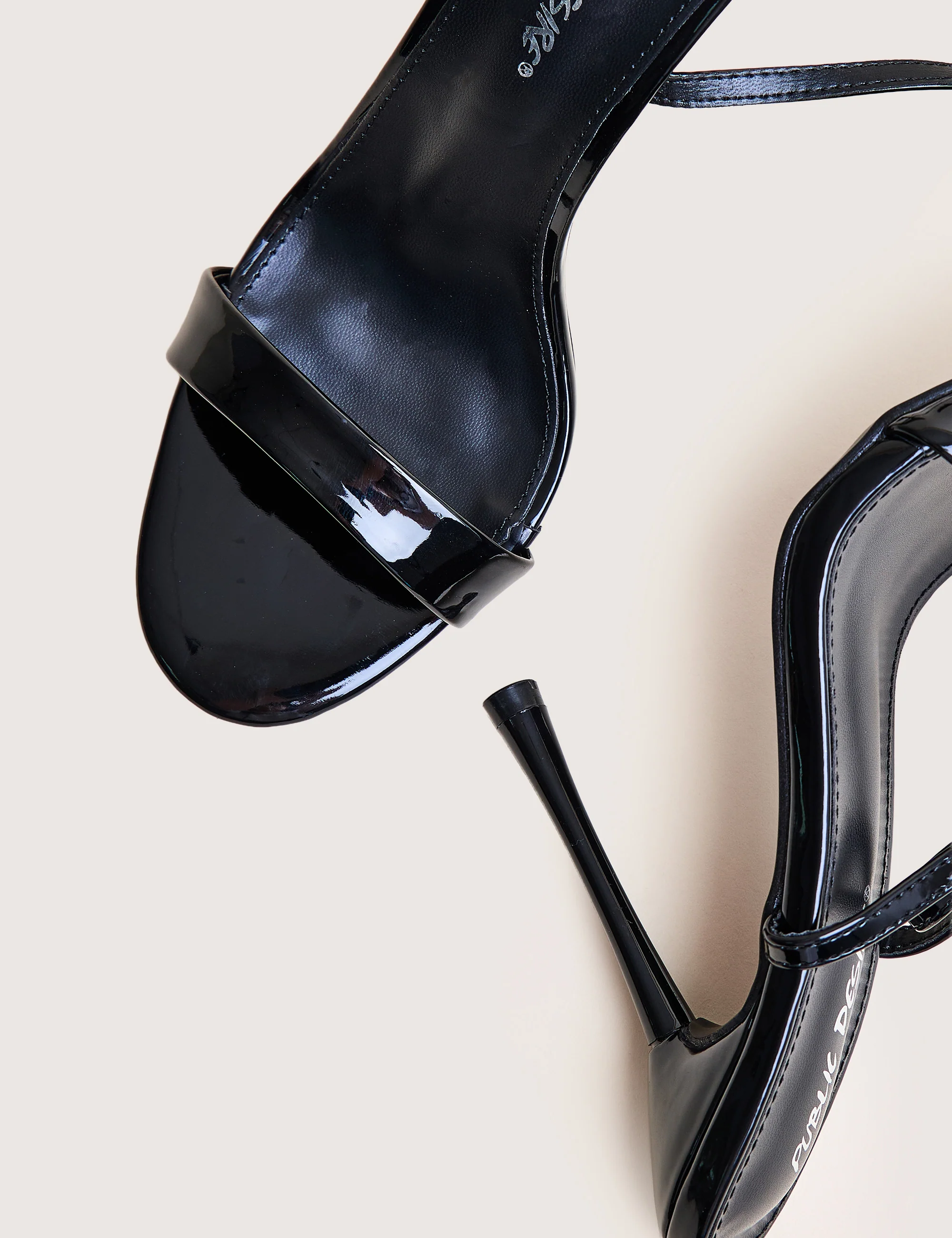 Soho Black Patent Barely There Strappy Stiletto Heels - Image 4