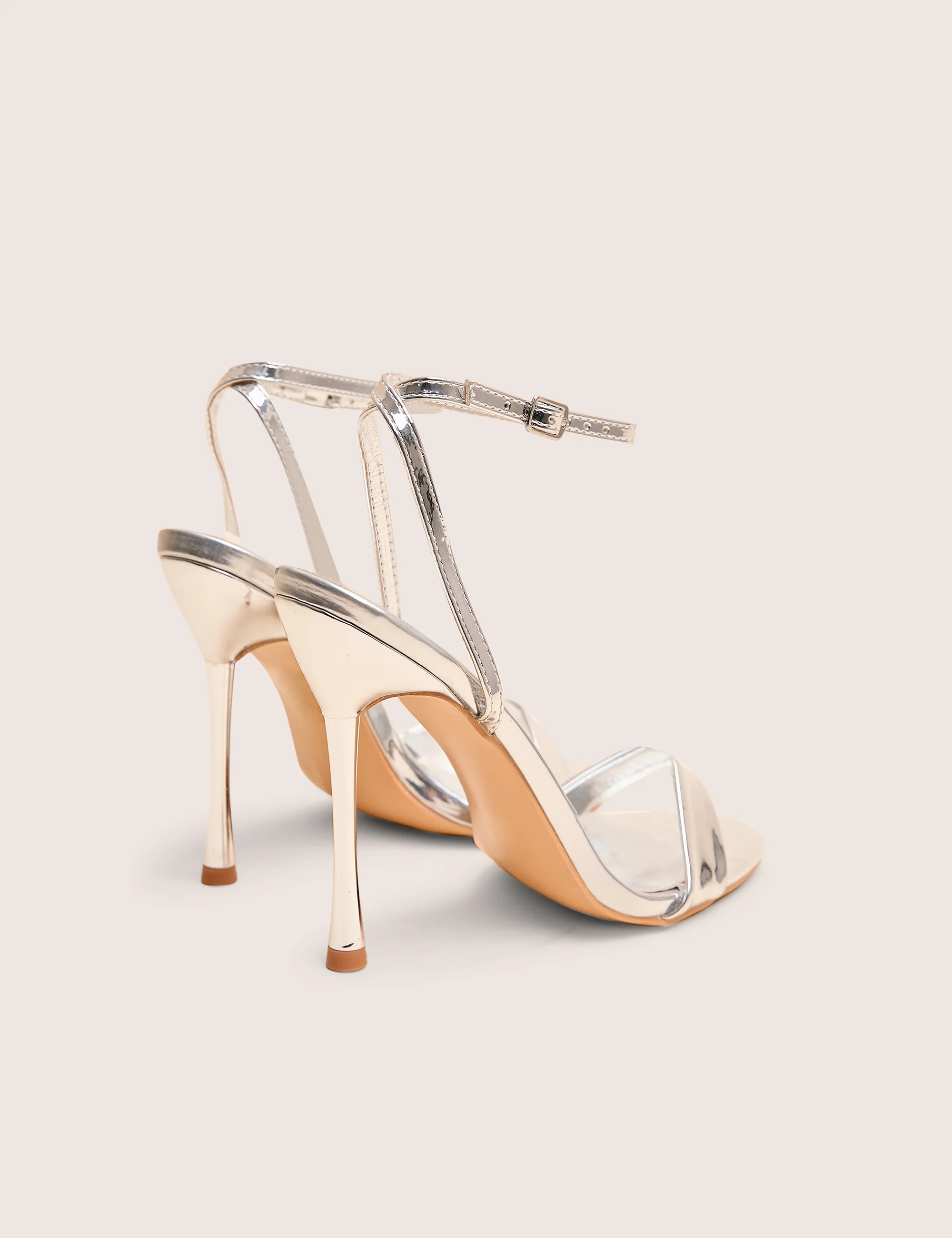 Soho Silver Metallic Barely There Strappy Stiletto Heels - Image 3