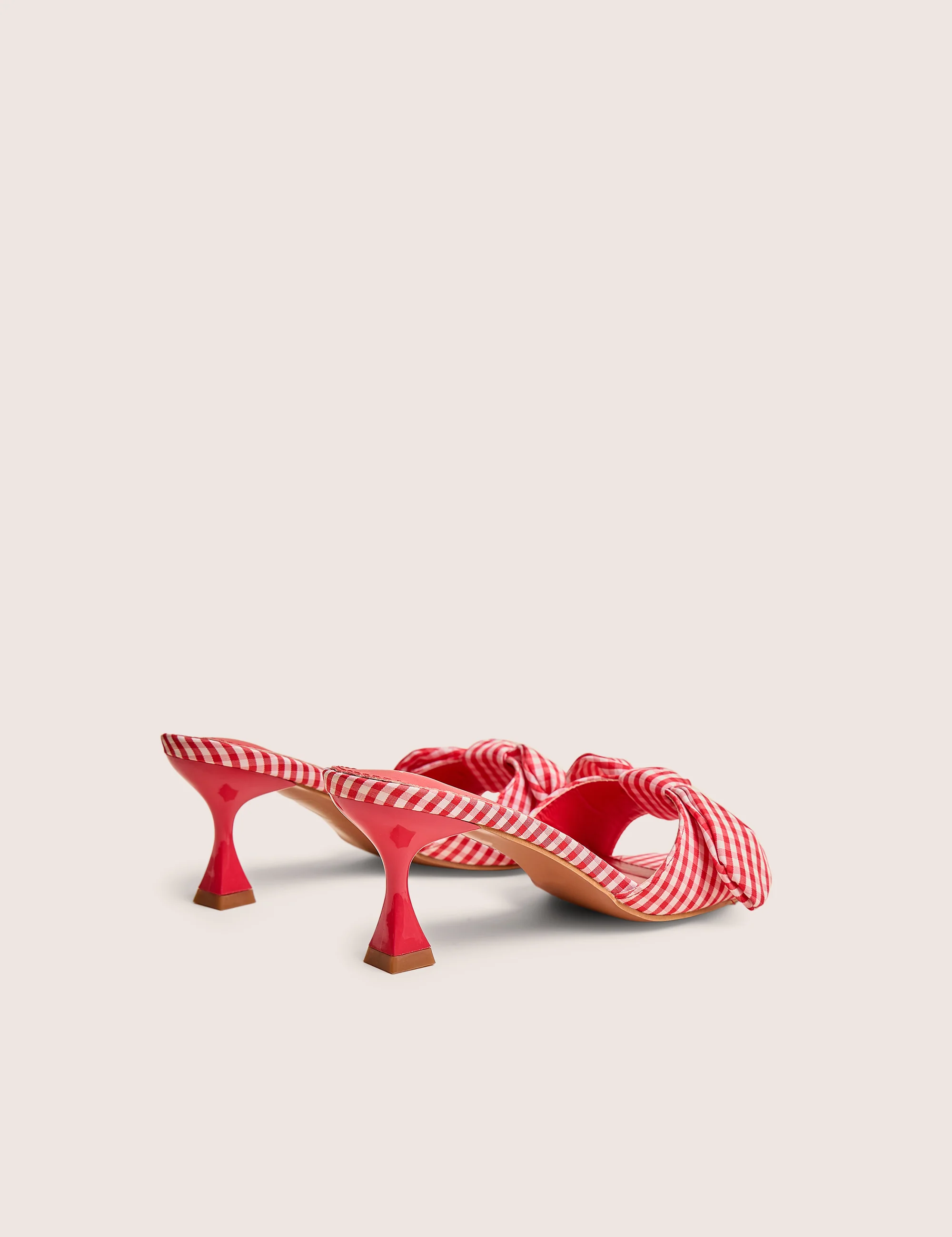 Soleil Red Gingham Bow Mule Square Toe Mid Heels - Image 3