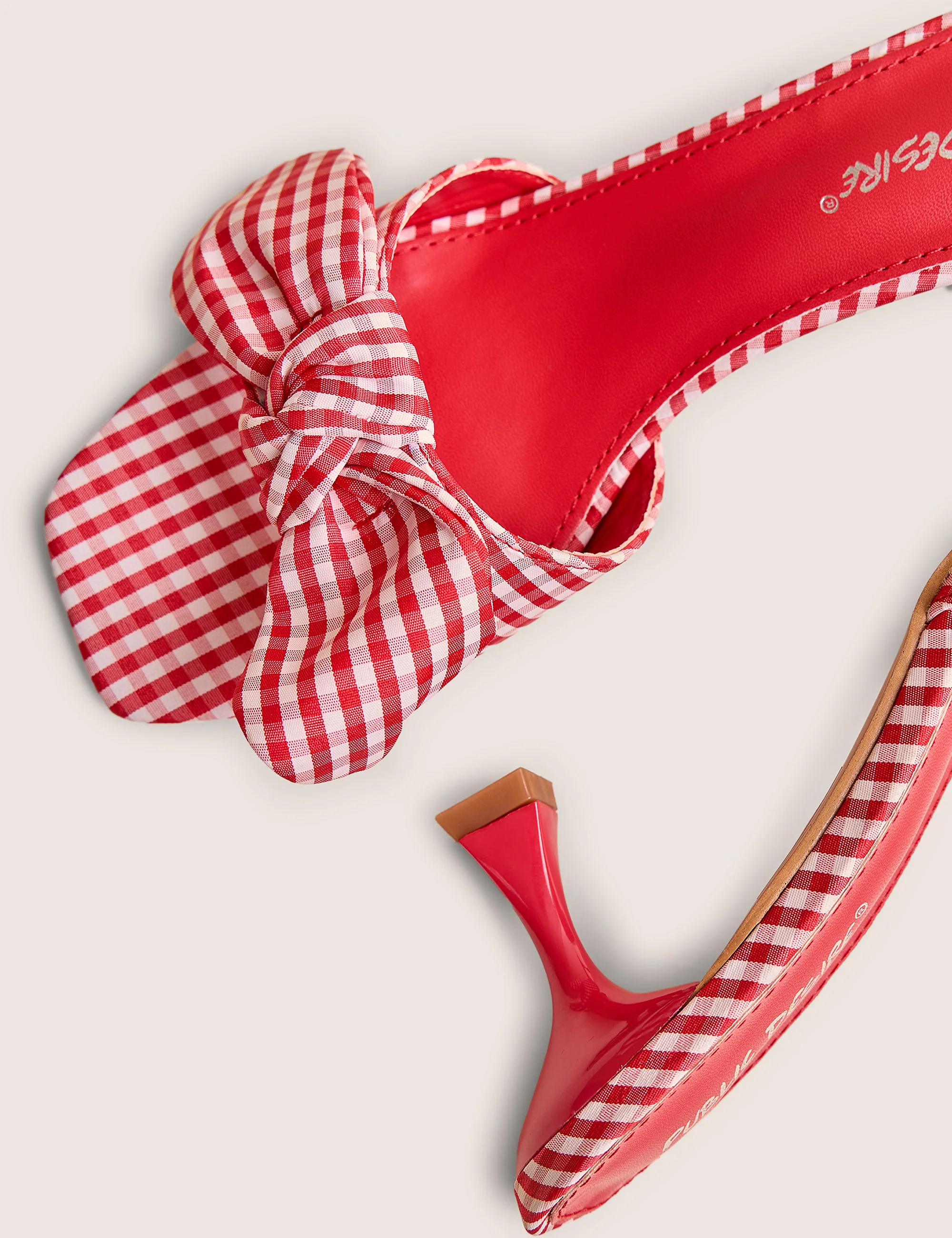 Soleil Red Gingham Bow Mule Square Toe Mid Heels - Image 4