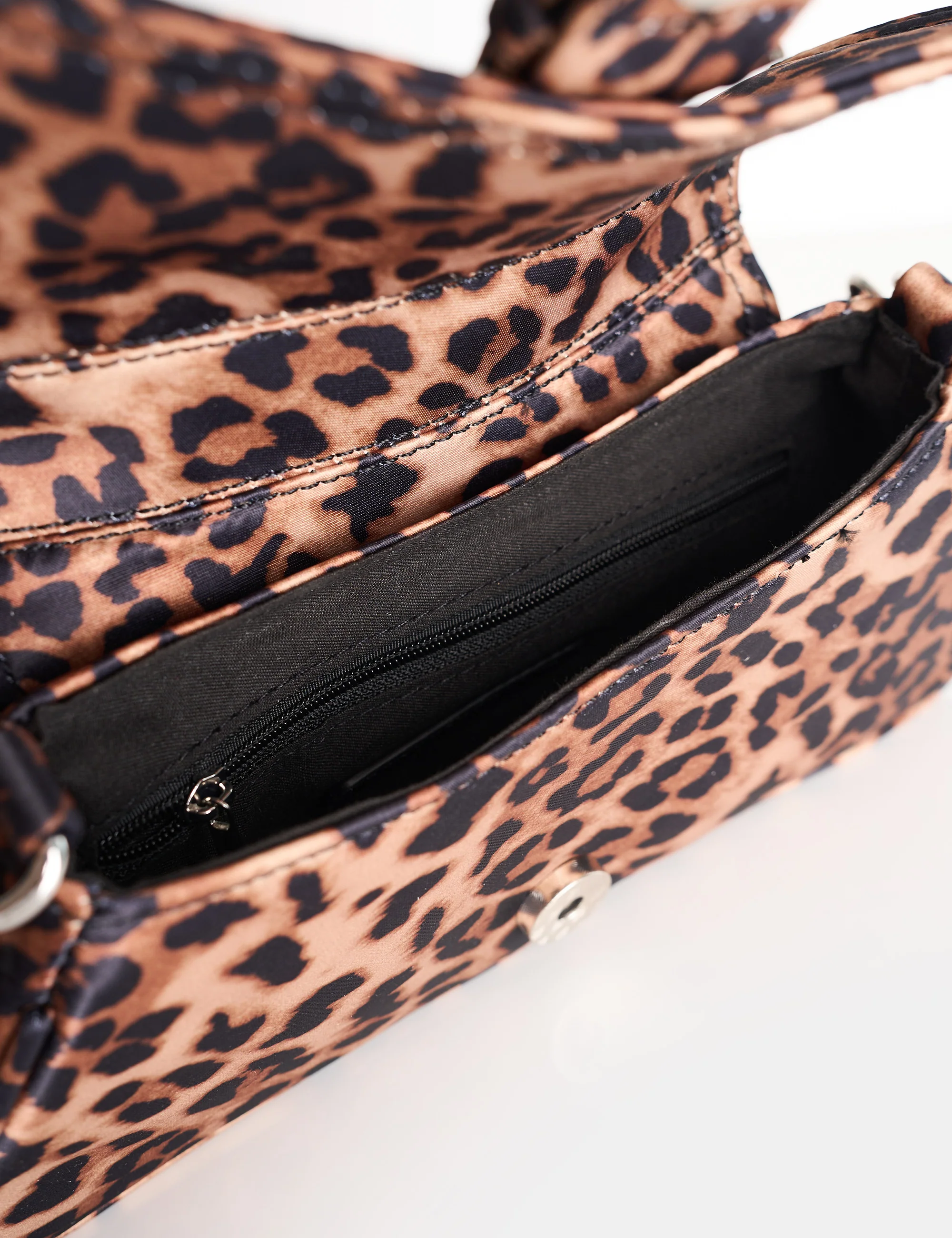 Sonja Leopard Satin Diamante Buckle Baguette Bag - Image 3