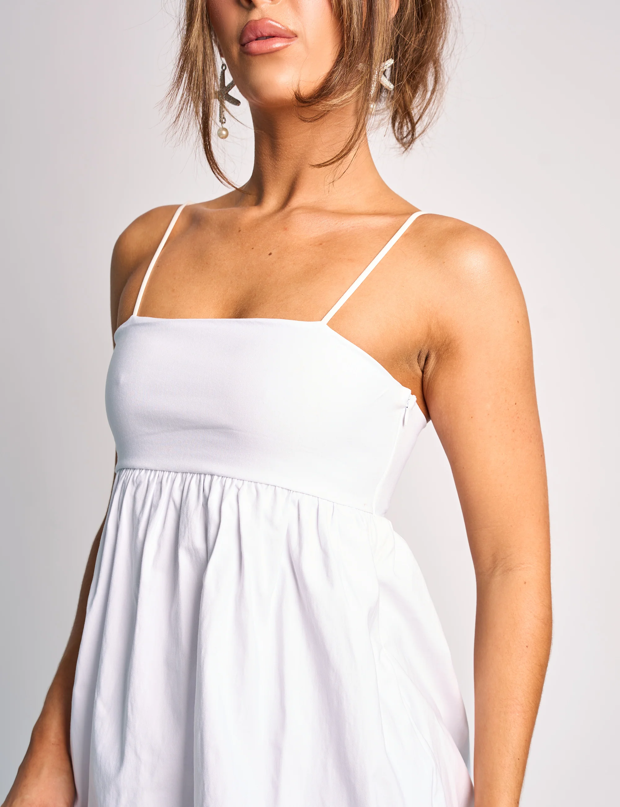 Spaghetti Strap Puff Ball Mini Dress White - Image 4