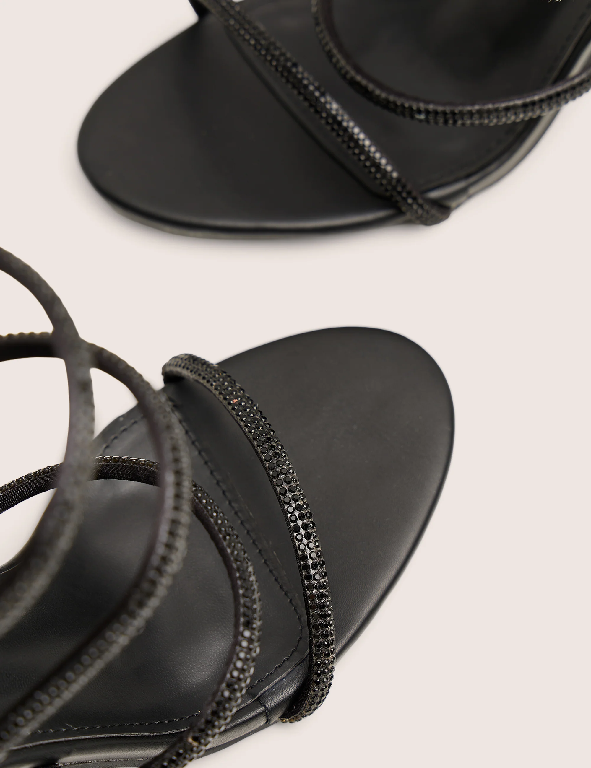 Spiral Black Diamante Wrap Around Ankle Mid Heels - Image 6