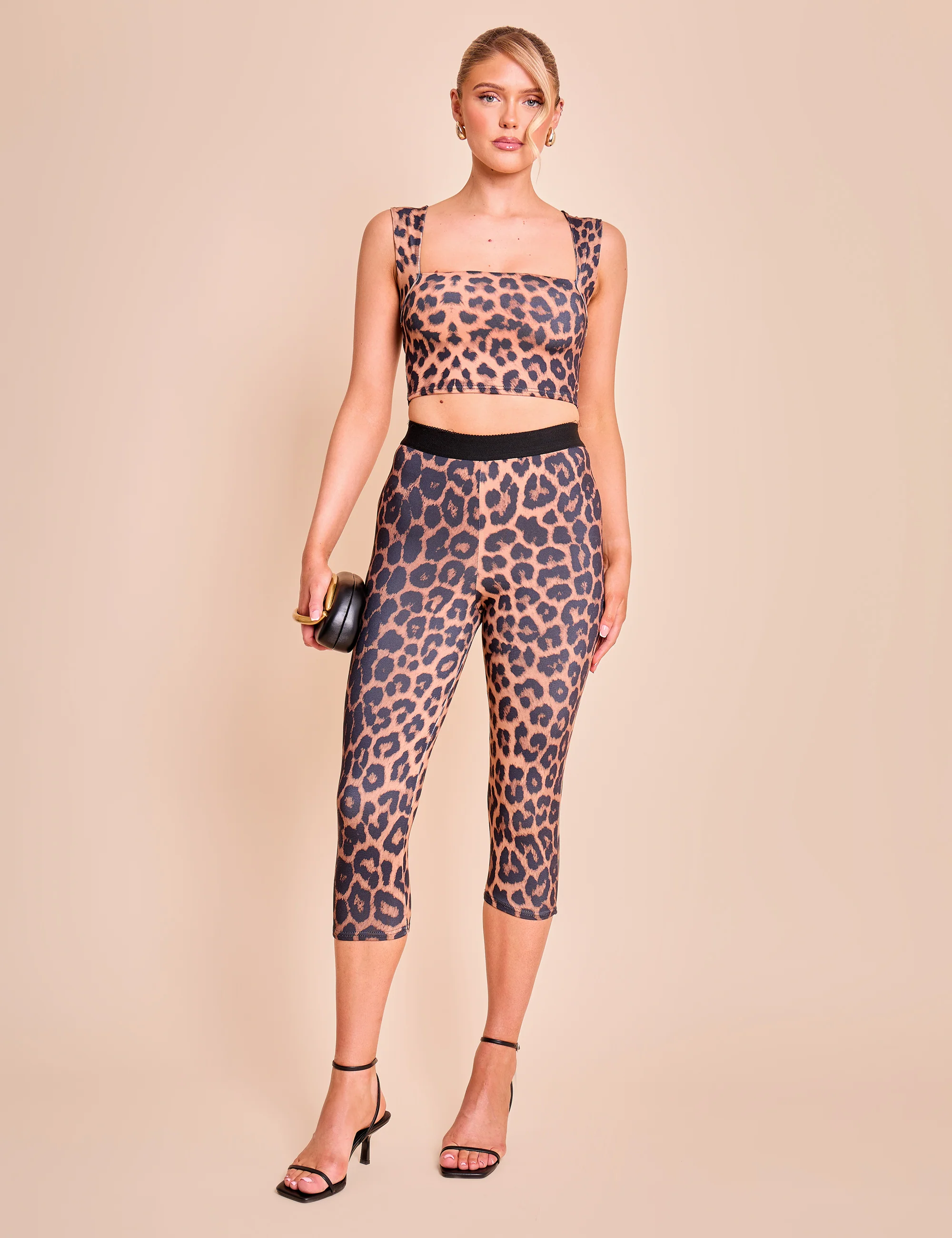 Square Neck Luxe Slinky Bralet Top Leopard - Image 3