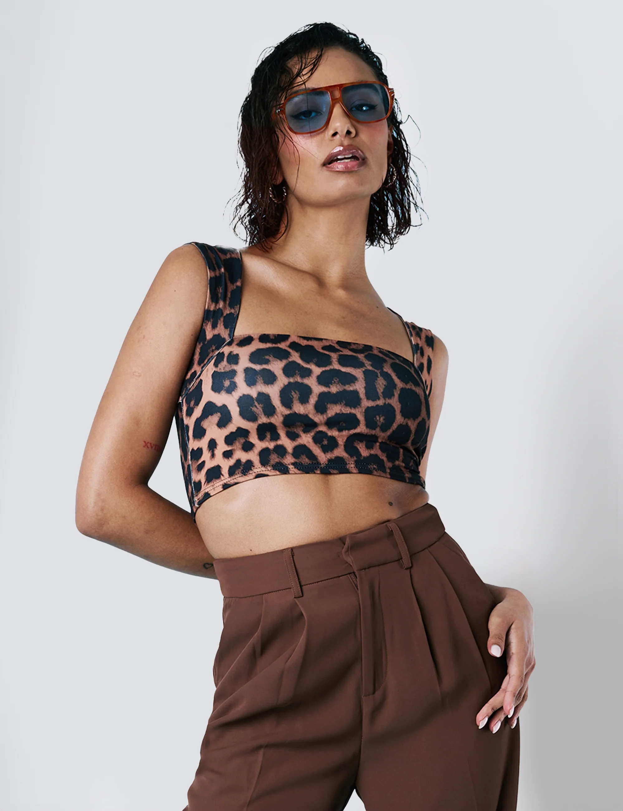 Square Neck Luxe Slinky Bralet Top Leopard - Image 5