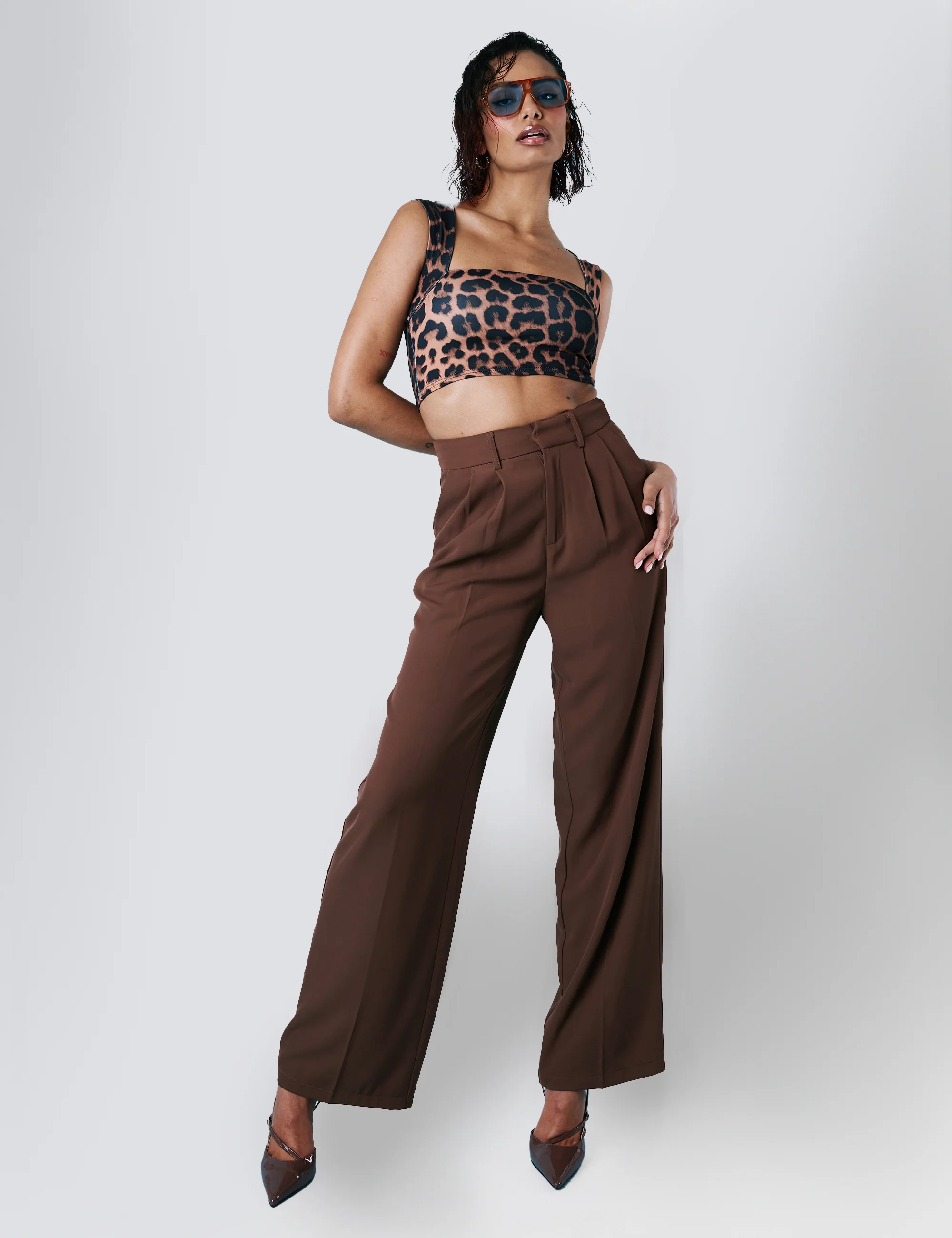 Square Neck Luxe Slinky Bralet Top Leopard - Image 6