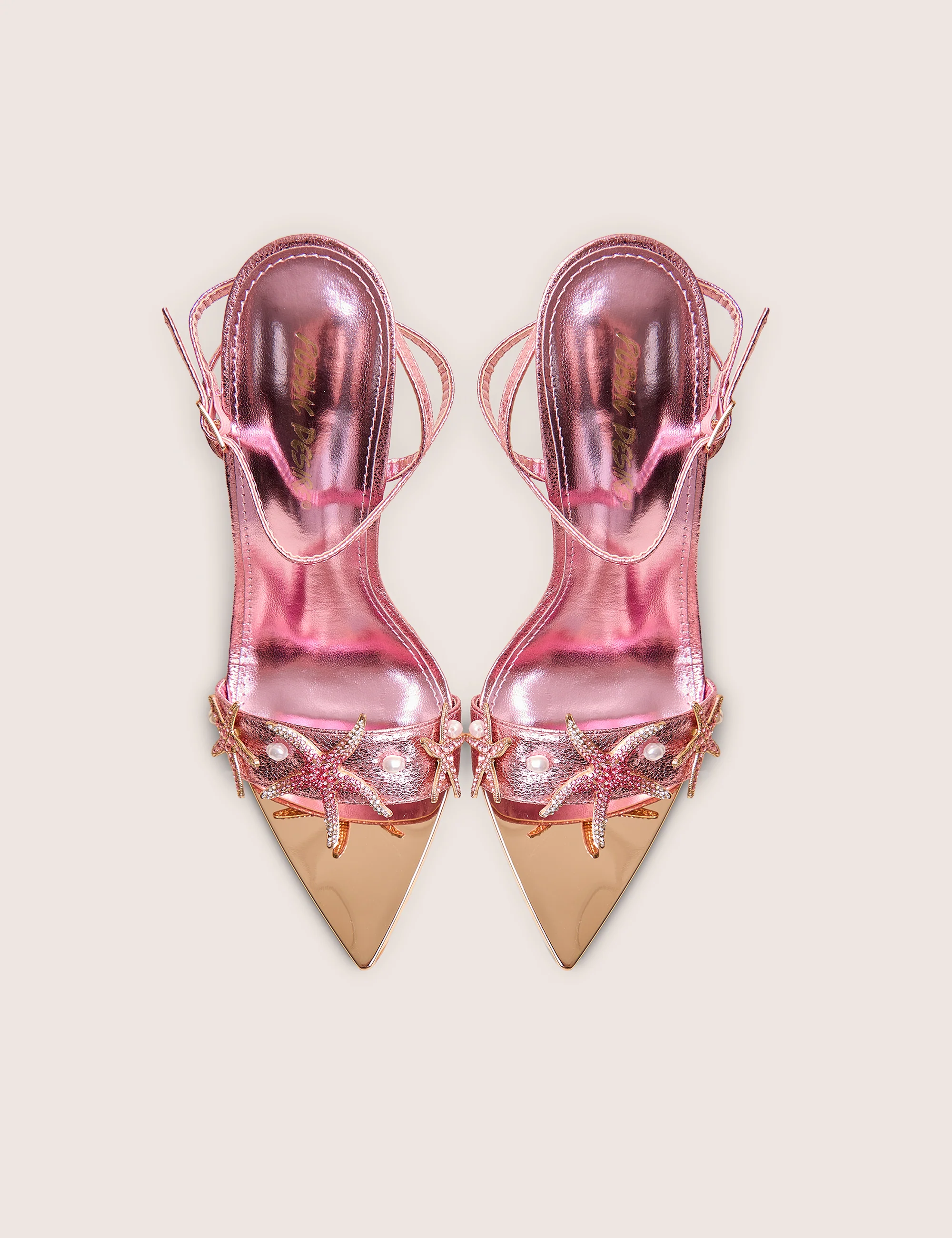 Starfish Pink Metallic Pu Pointed Toe Starfish Trim Stiletto High Heels - Image 2