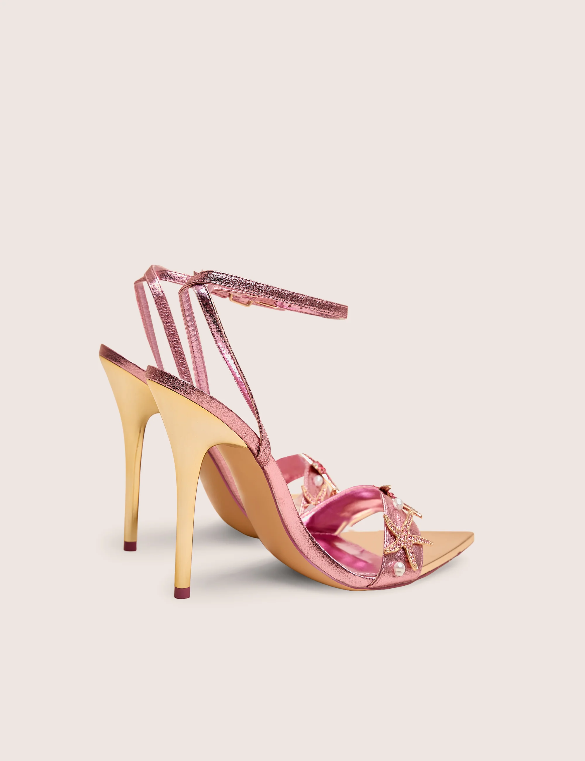 Starfish Pink Metallic Pu Pointed Toe Starfish Trim Stiletto High Heels - Image 3