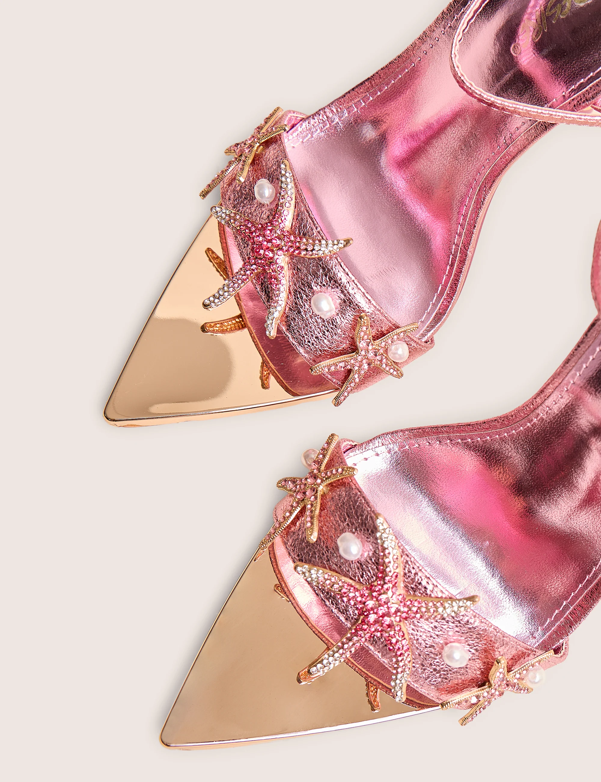 Starfish Pink Metallic Pu Pointed Toe Starfish Trim Stiletto High Heels - Image 4
