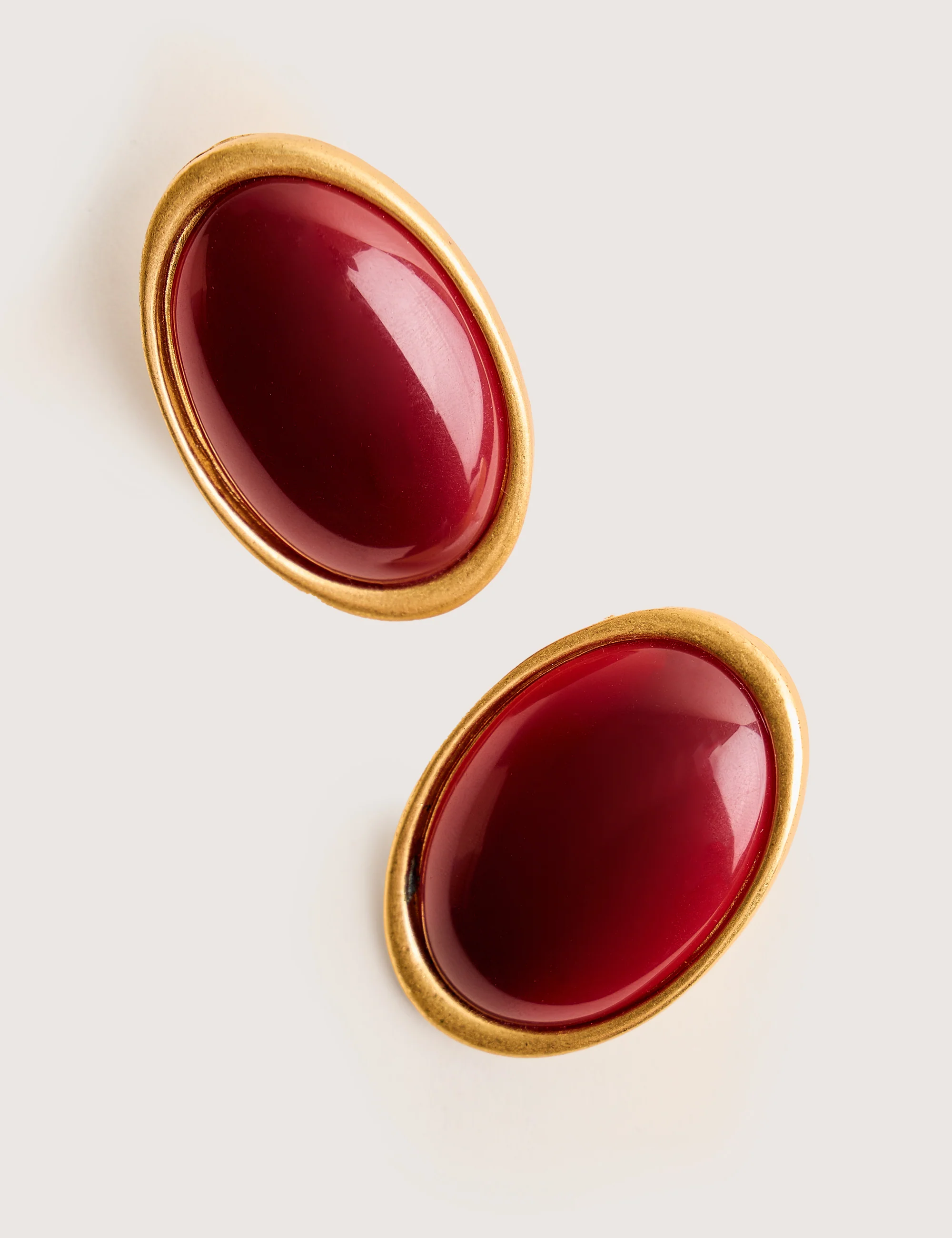Statement Oversized Oval Studs Burgundy - Image 2
