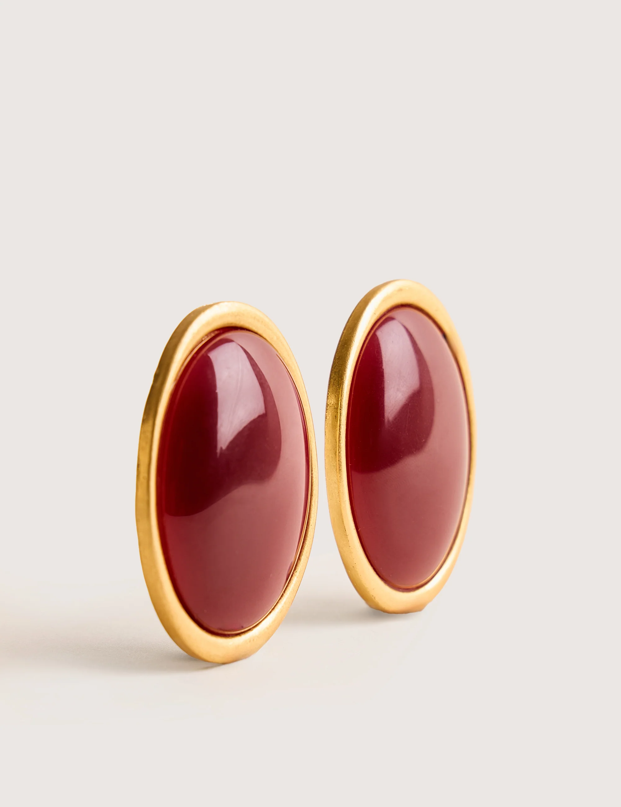 Statement Oversized Oval Studs Burgundy - Image 3