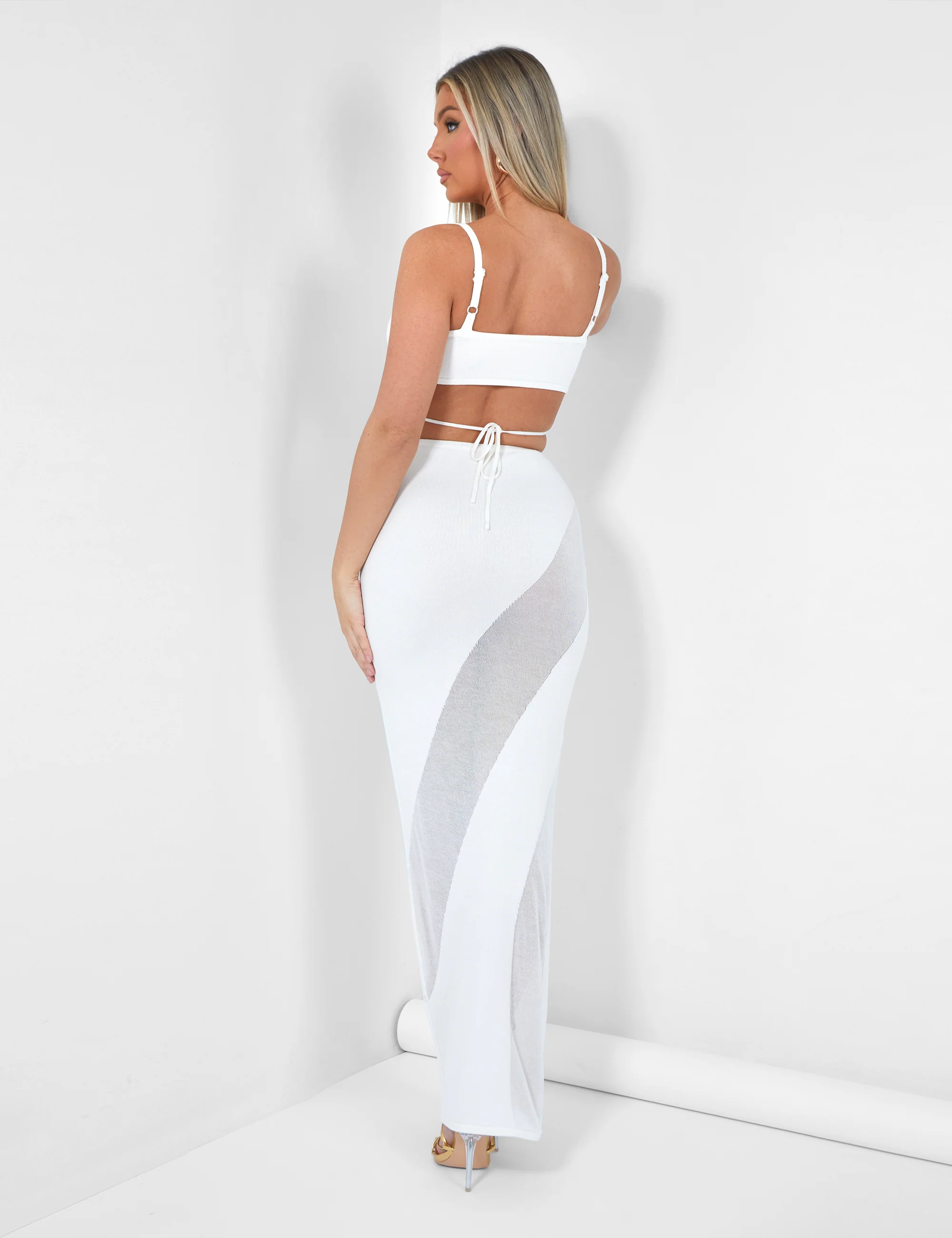 Strappy Knitted Bralet Top Ivory - Image 4