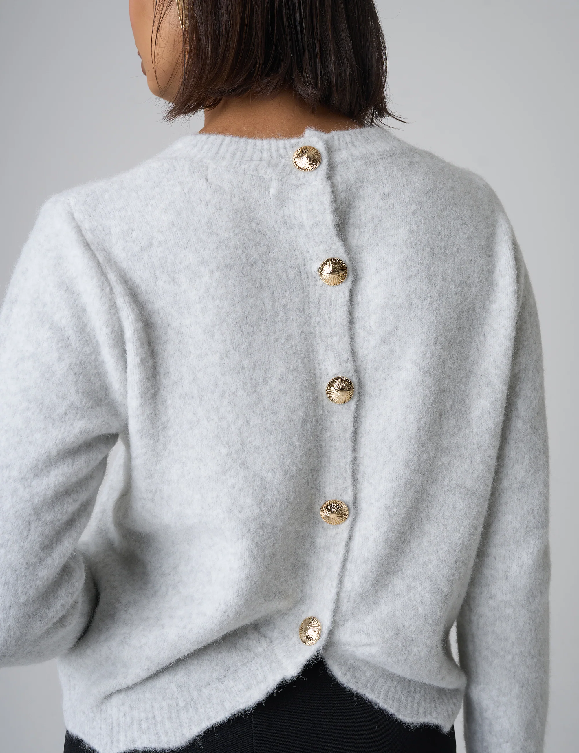 Gold Button Detail Knit Cardigan Grey - Image 2