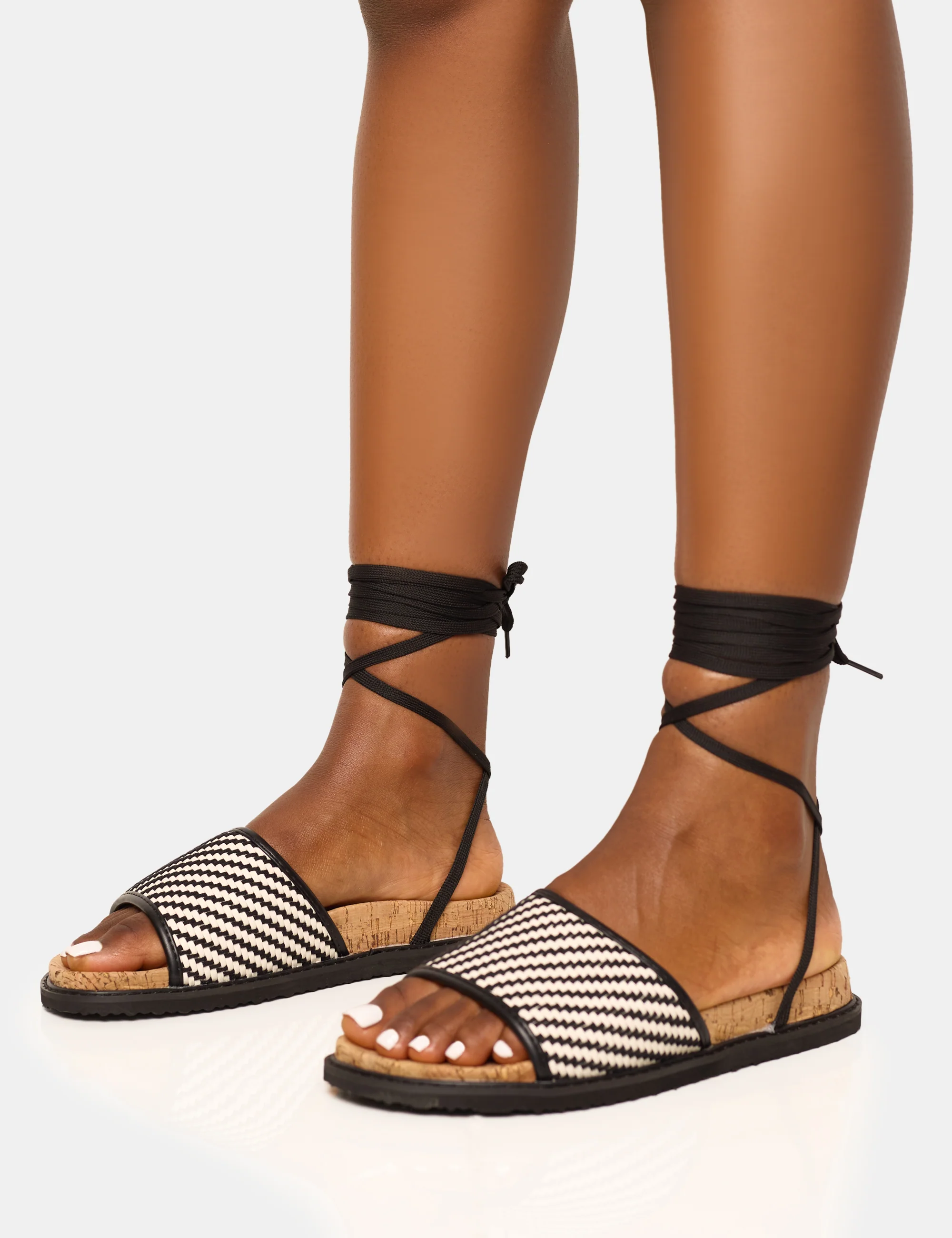 Super Yacht Black Patterned Lace Up Sandal - Image 3