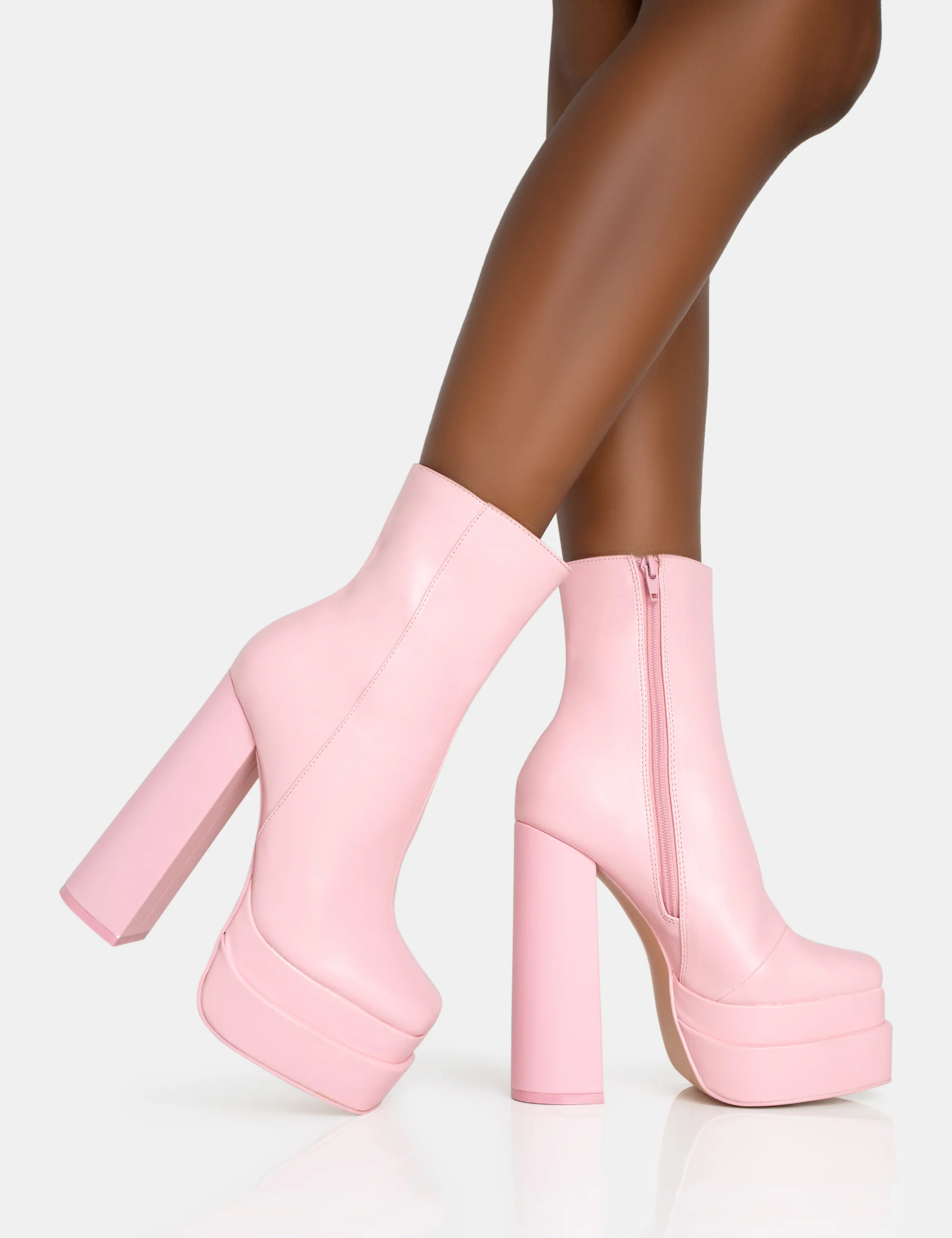 Supine Baby Pink PU Chunky Heeled Platform Ankle Boots - Image 2