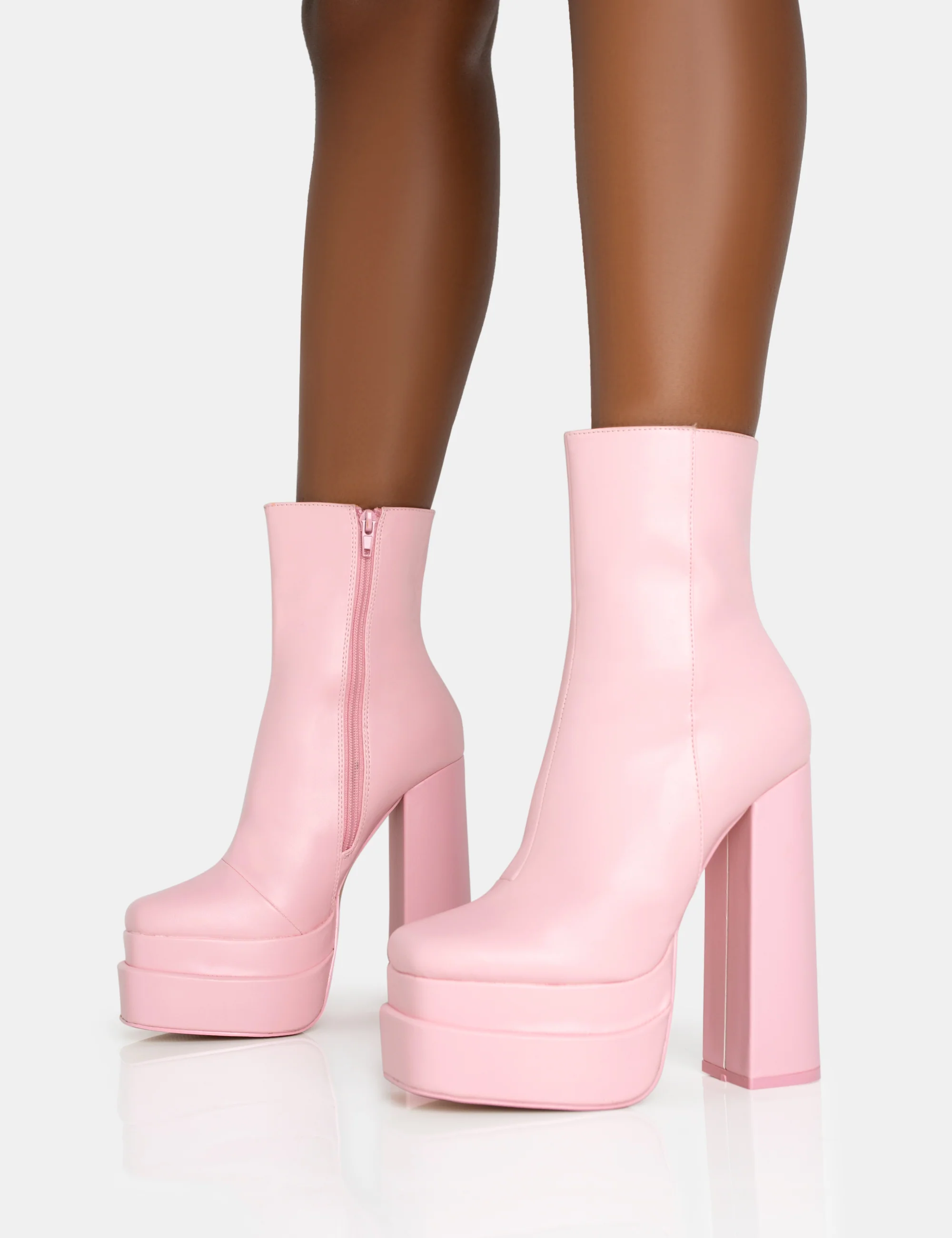 Supine Baby Pink PU Chunky Heeled Platform Ankle Boots - Image 3