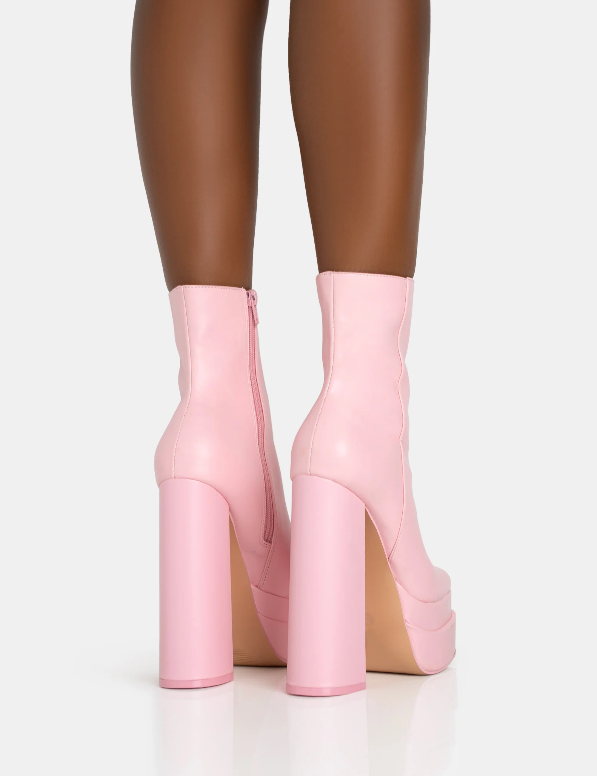 Supine Baby Pink PU Chunky Heeled Platform Ankle Boots - Image 4