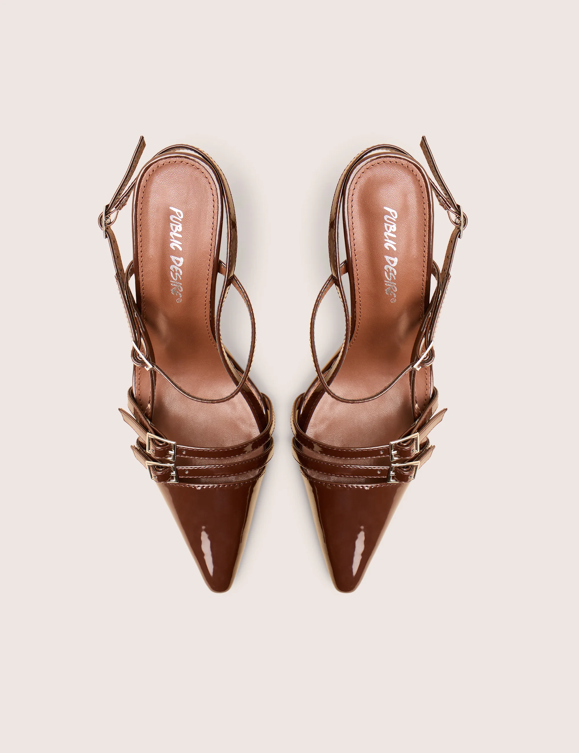 Sushi Brown Patent Buckle Detail Slingback Court Shoes - Image 4