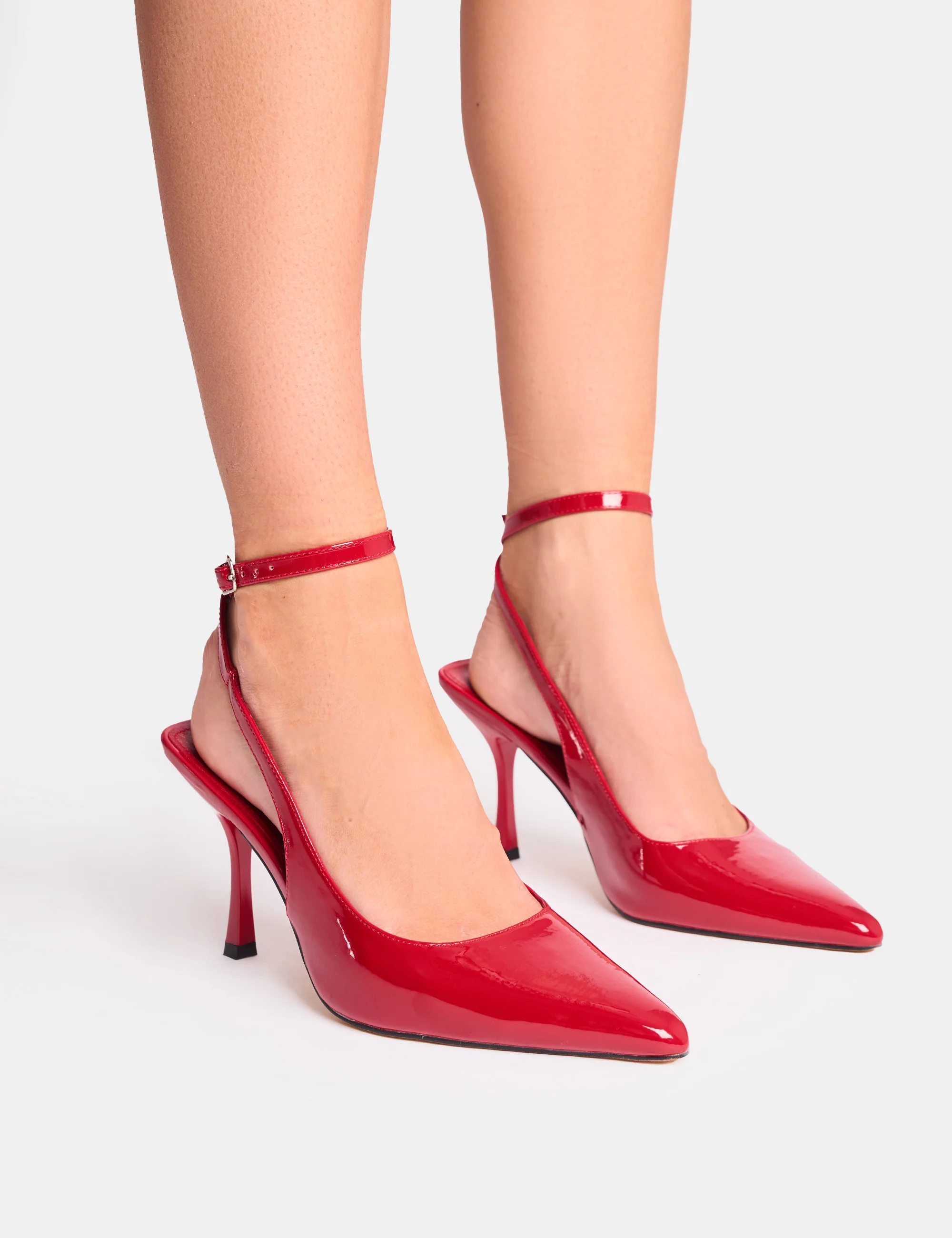 Sweet Talk Red Ankle Strap Court Heels - Image 5