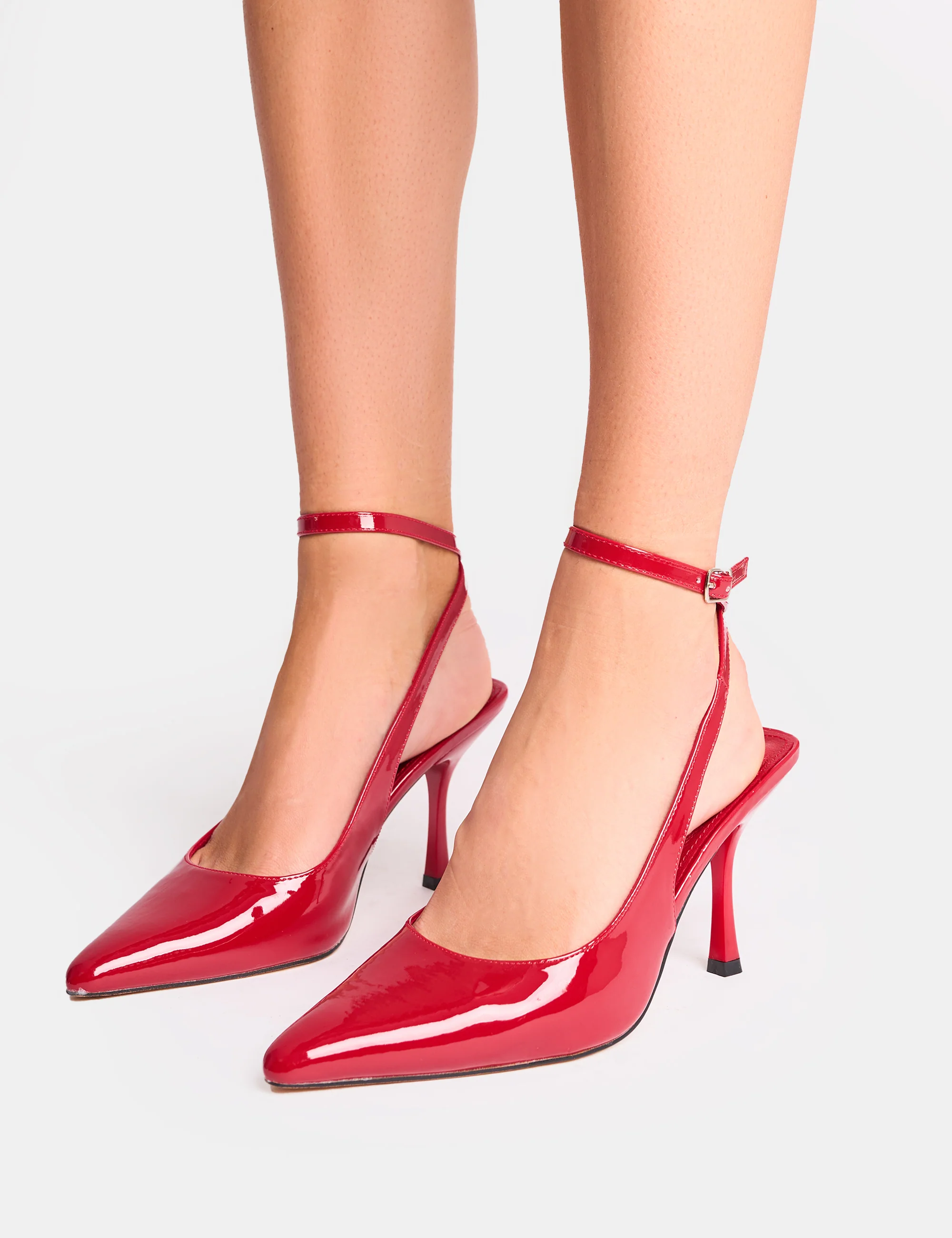 Sweet Talk Red Ankle Strap Court Heels - Image 8