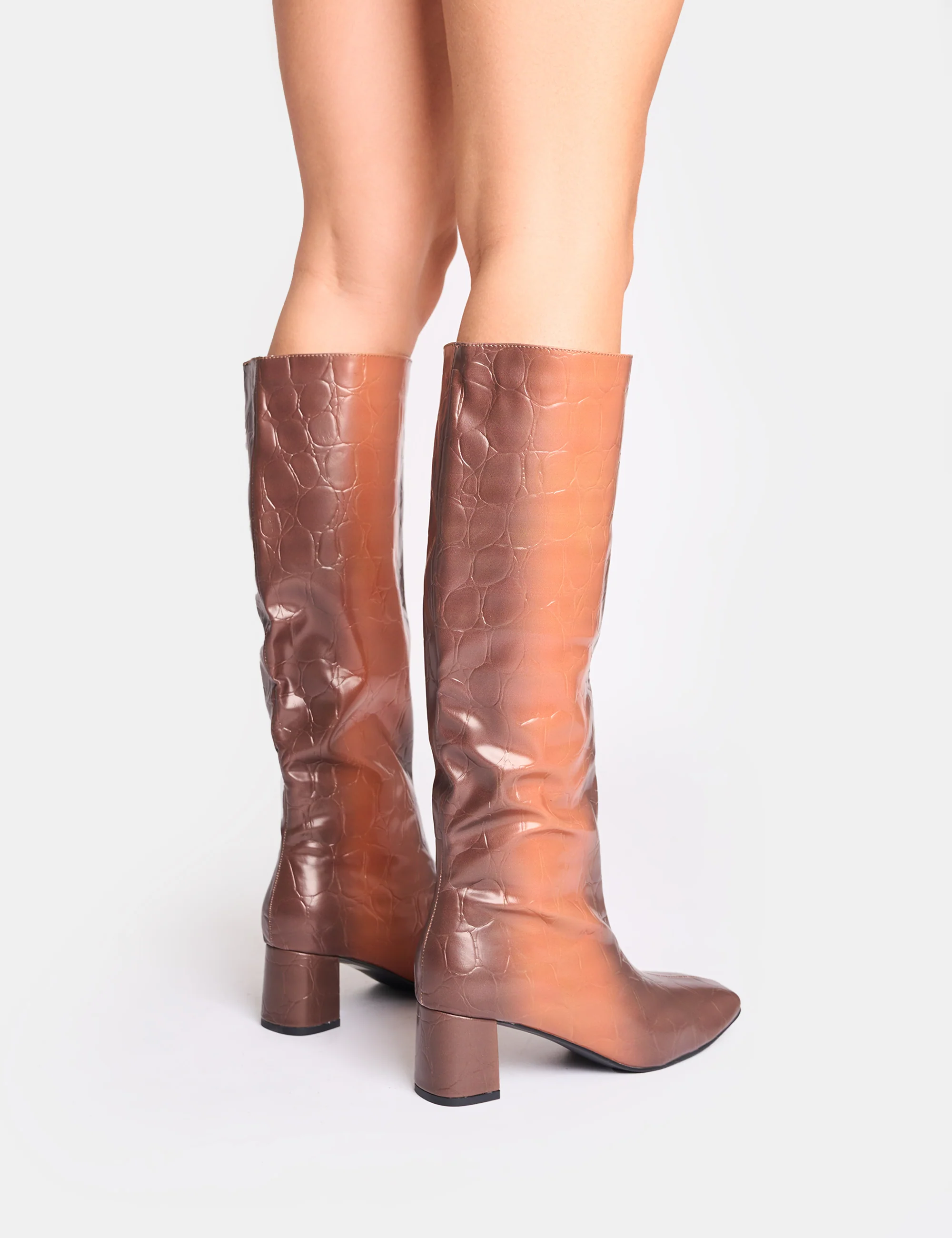 Tamira Brown Ombre Block Heel Knee High Boots - Image 3