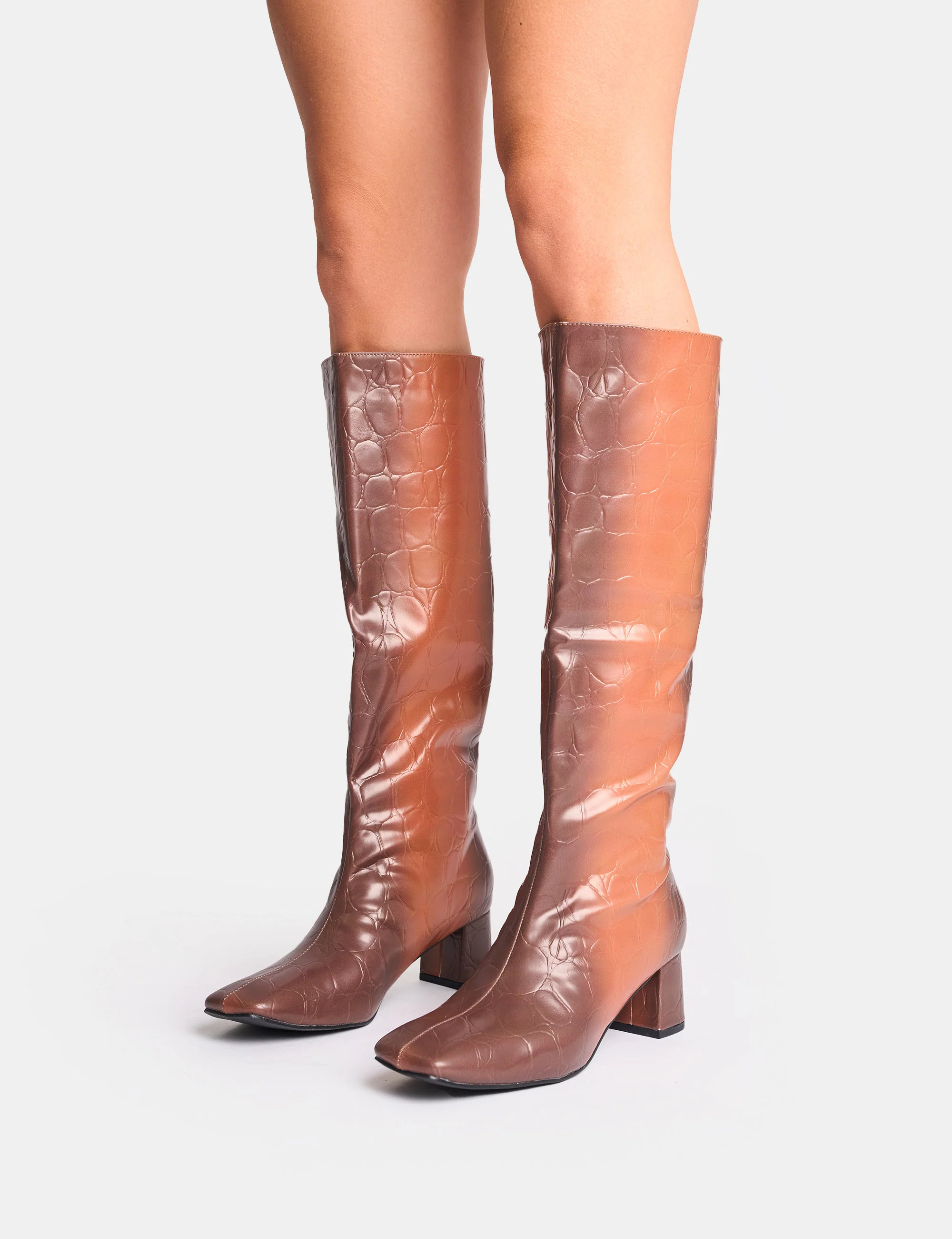 Tamira Brown Ombre Block Heel Knee High Boots - Image 4