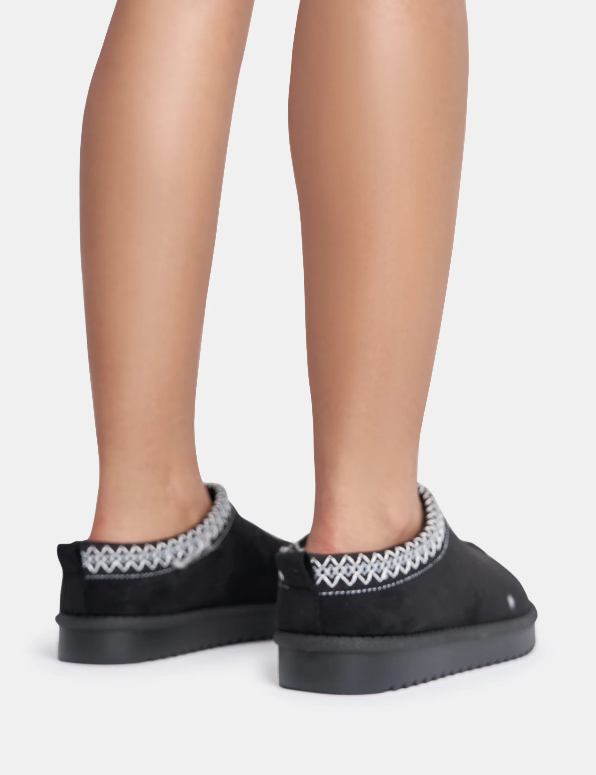 Tamsin Black Faux Suede Embroidered Slipper Boots - Image 3