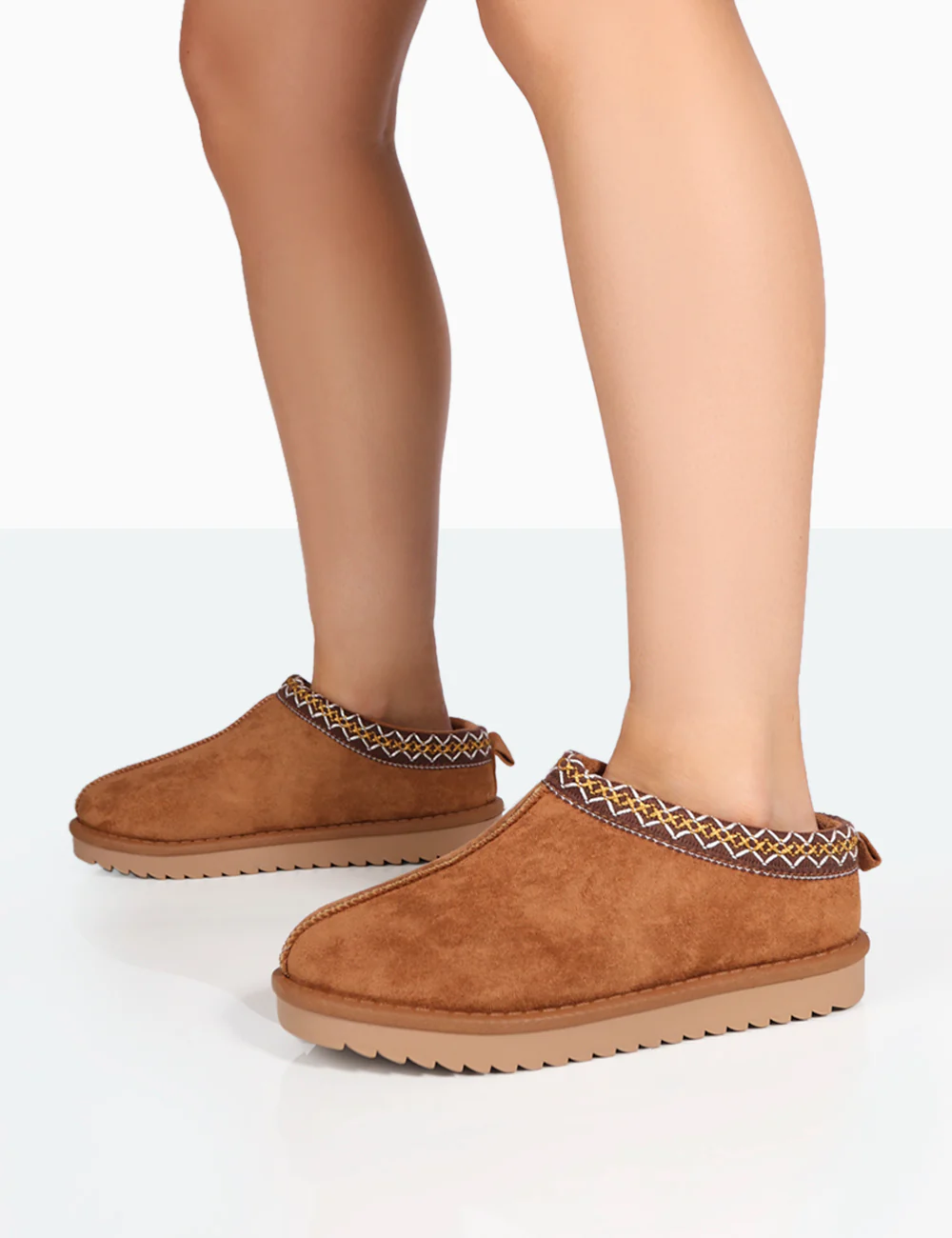 Tamsin Tan Faux Suede Embroidered Slipper Boots - Image 3