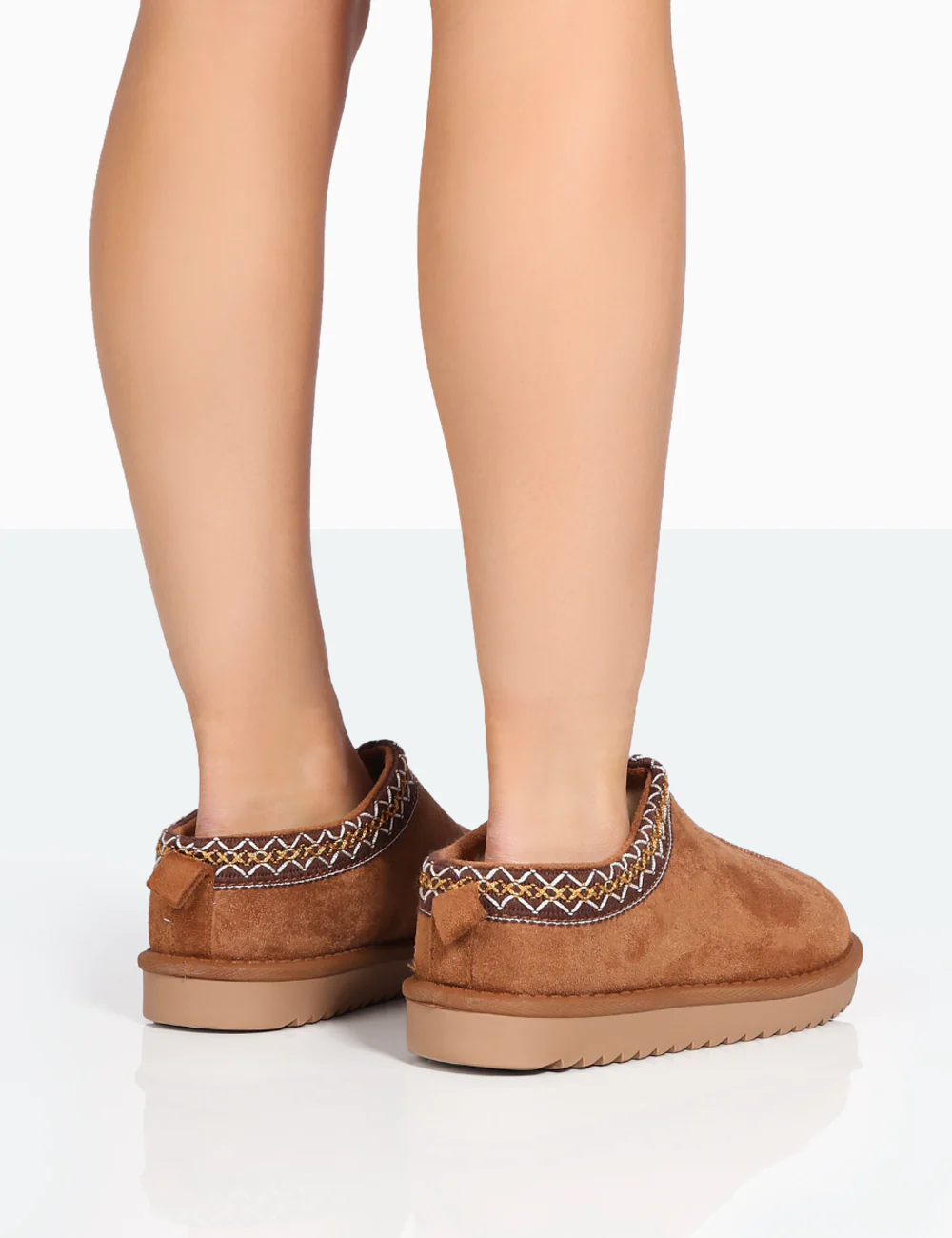 Tamsin Tan Faux Suede Embroidered Slipper Boots - Image 4