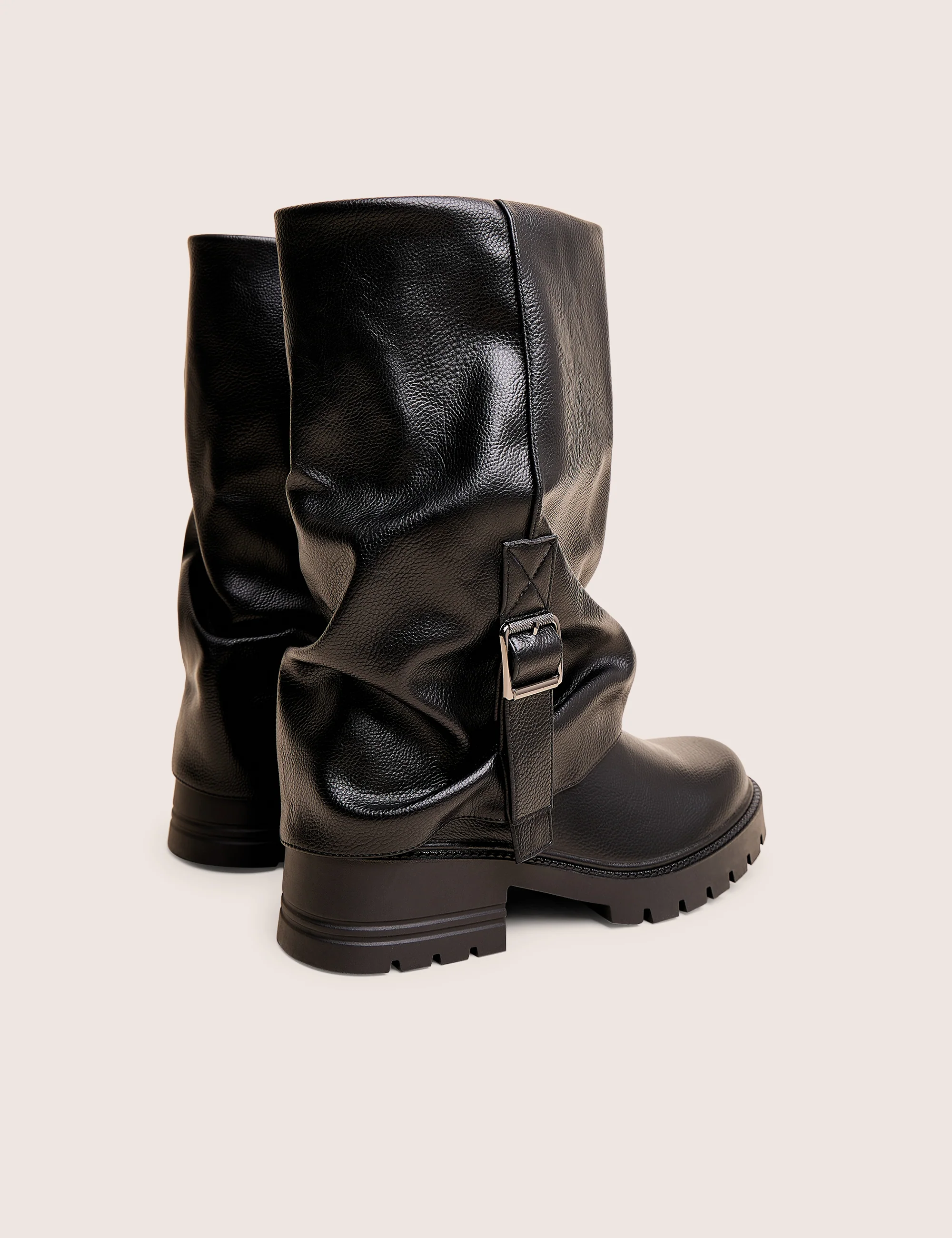 Terry Black Fold Over Buckle Detail Ankle Boots - Image 3