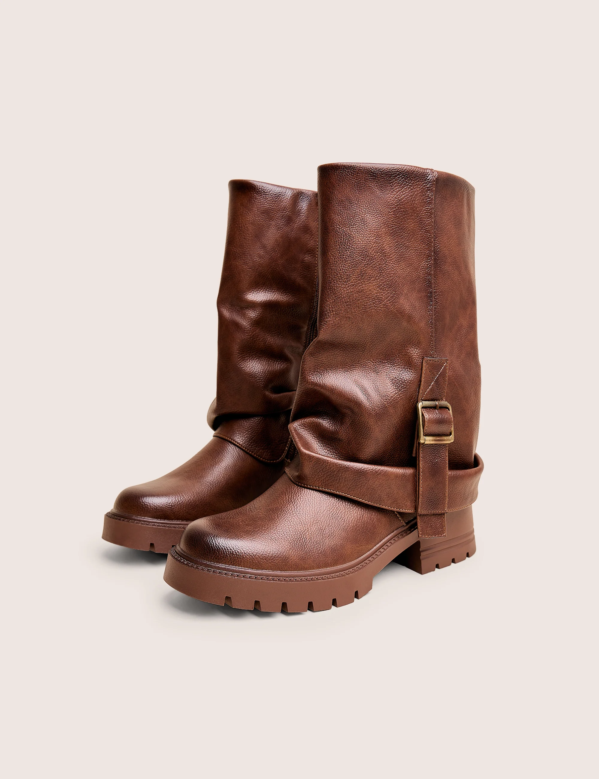 Terry Chocolate Brown Fold Over Buckle Detail Ankle Boots - Image 2