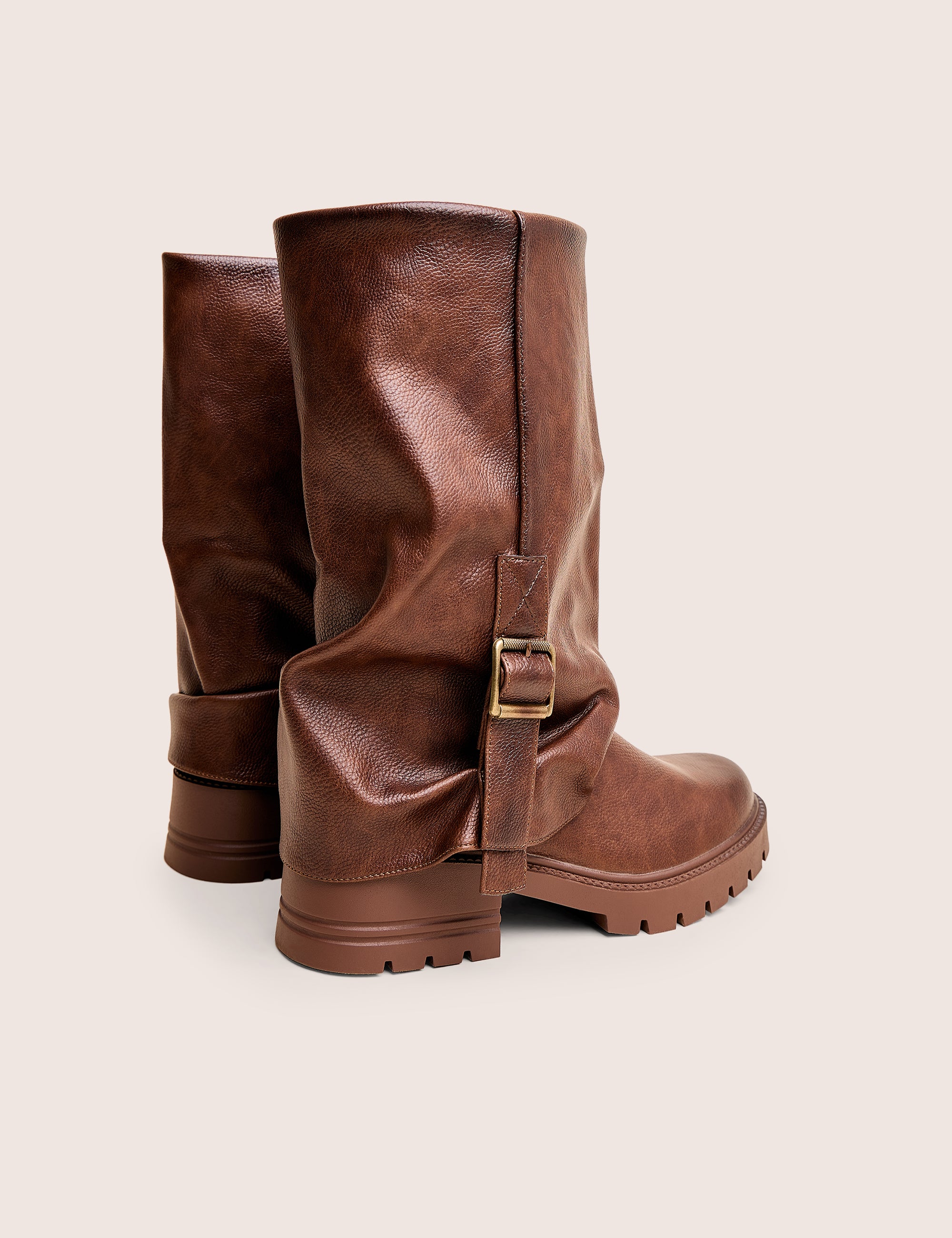 Terry Chocolate Brown Fold Over Buckle Detail Ankle Boots - Image 3