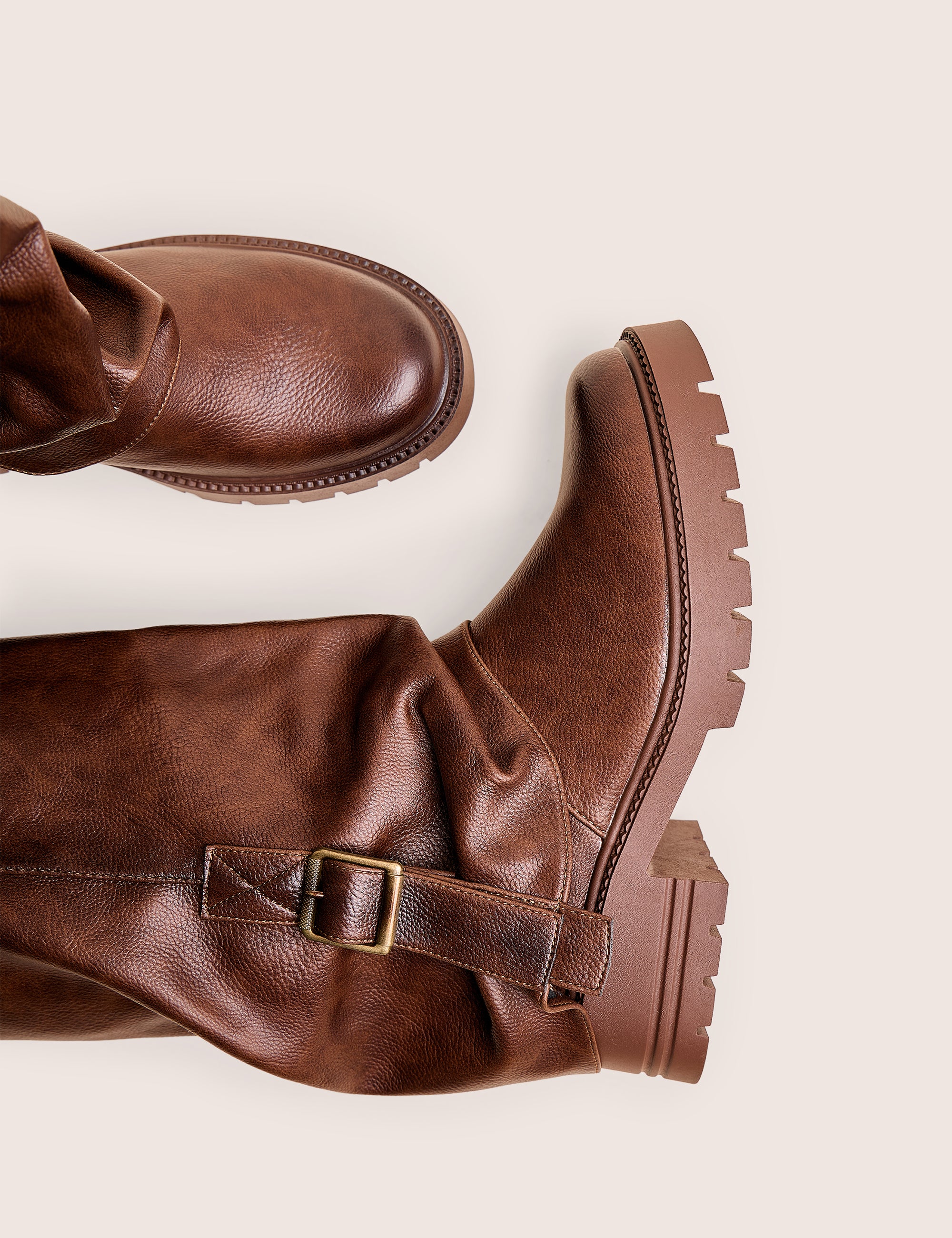Terry Chocolate Brown Fold Over Buckle Detail Ankle Boots - Image 4