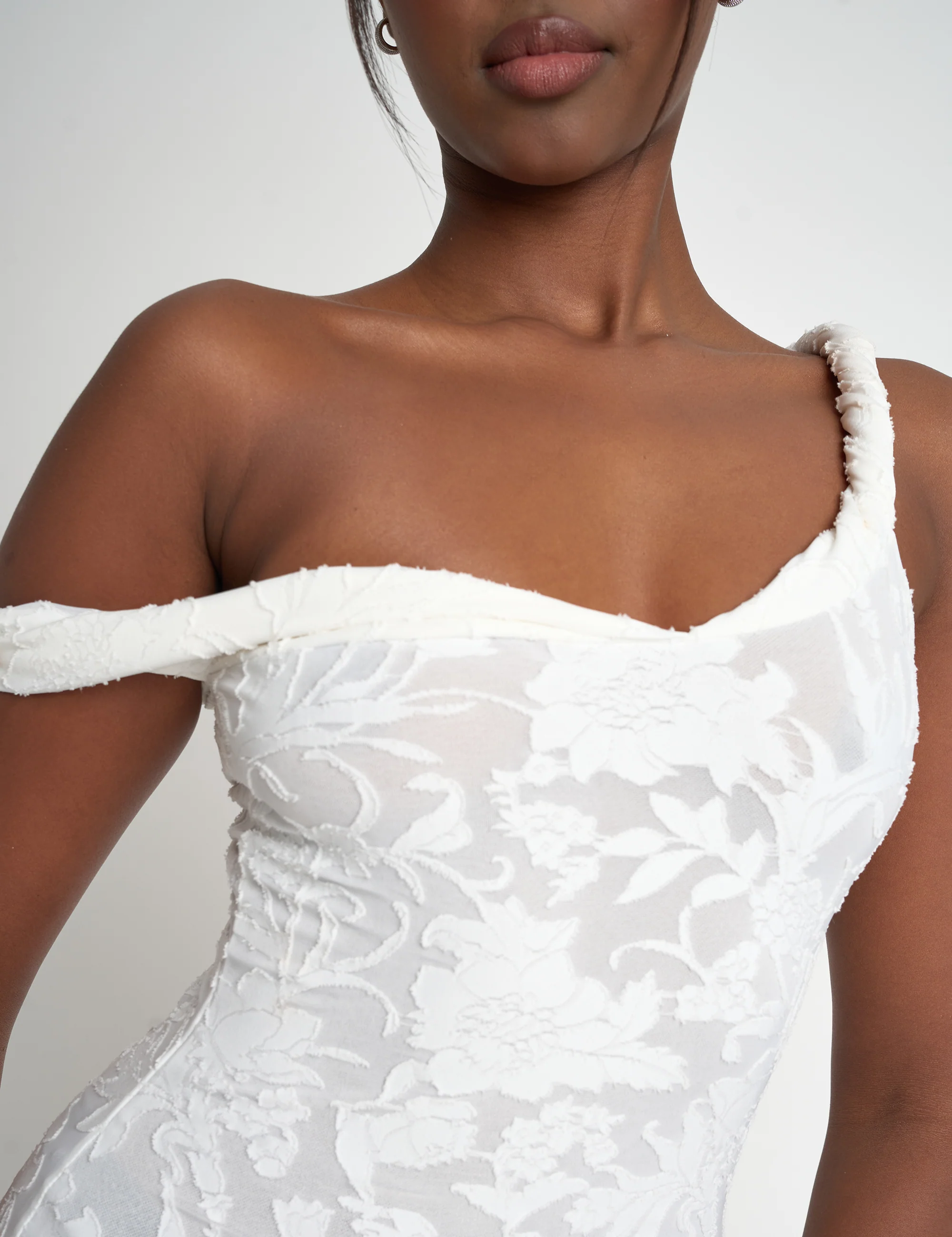 Textured Floral Twist Strap Mini Dress White - Image 4