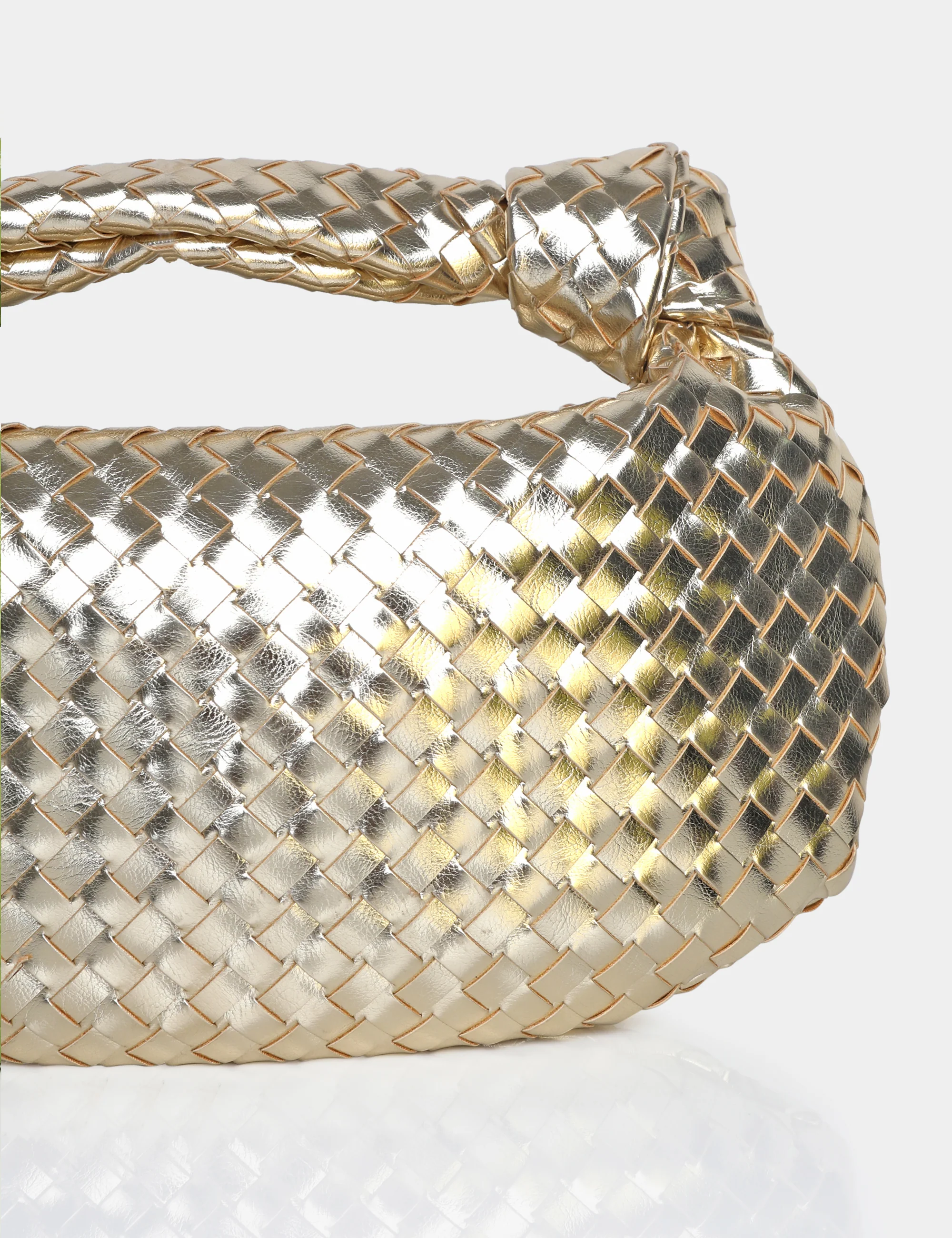 The Blame Metallic Gold Woven PU Knot Detail Mini Grab Bag - Image 3