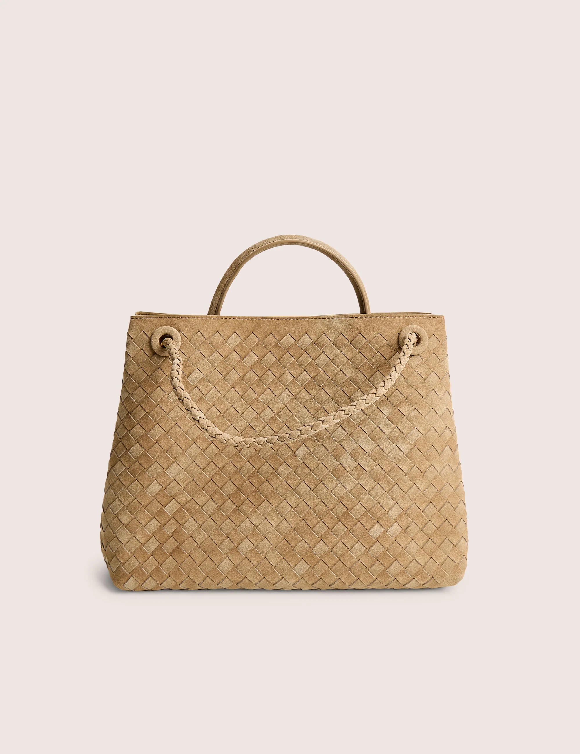 The Daria Beige Suedette Weave Medium Tote Bag - Image 3