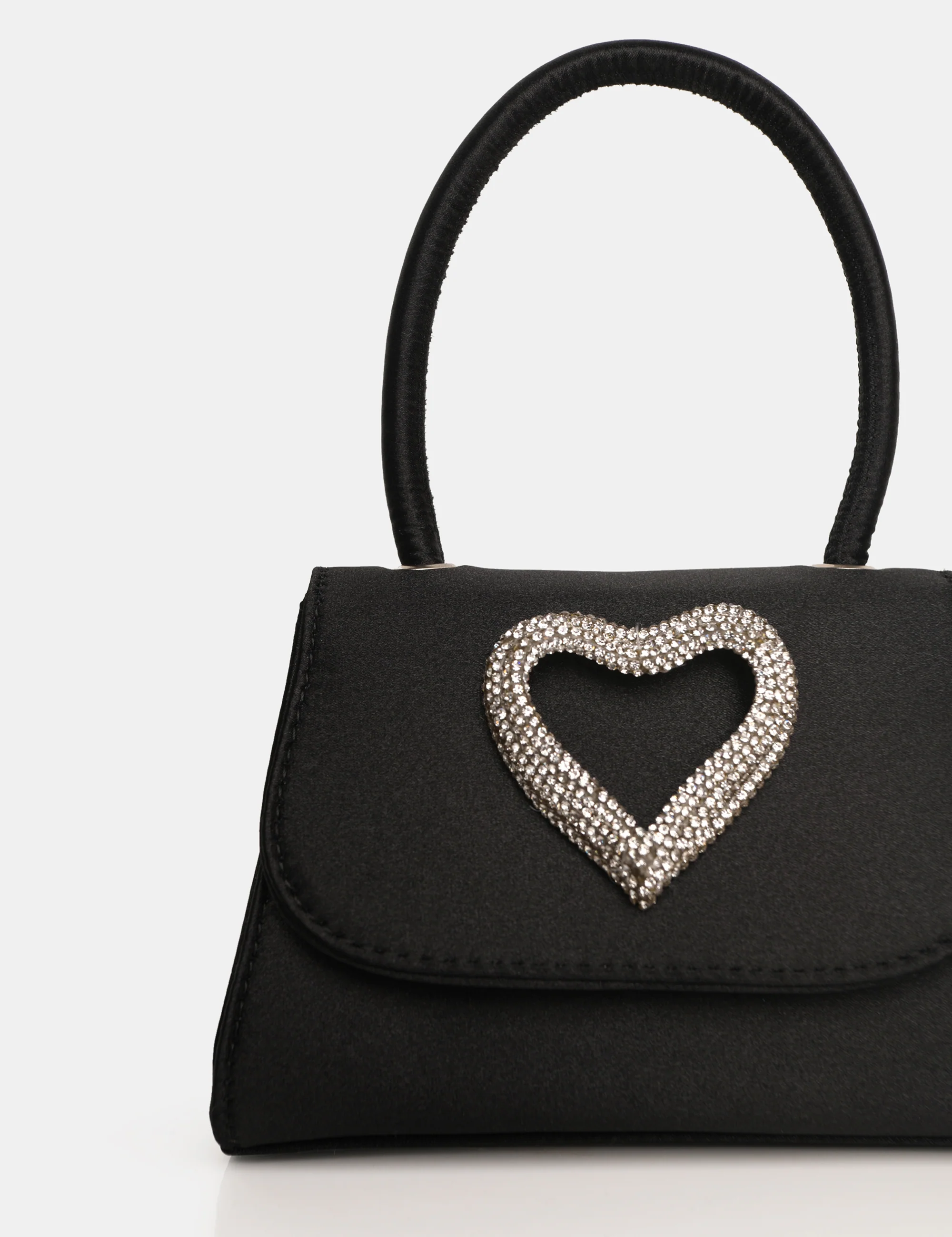 The Heart Black Satin Diamante Heart Mini Bag - Image 3