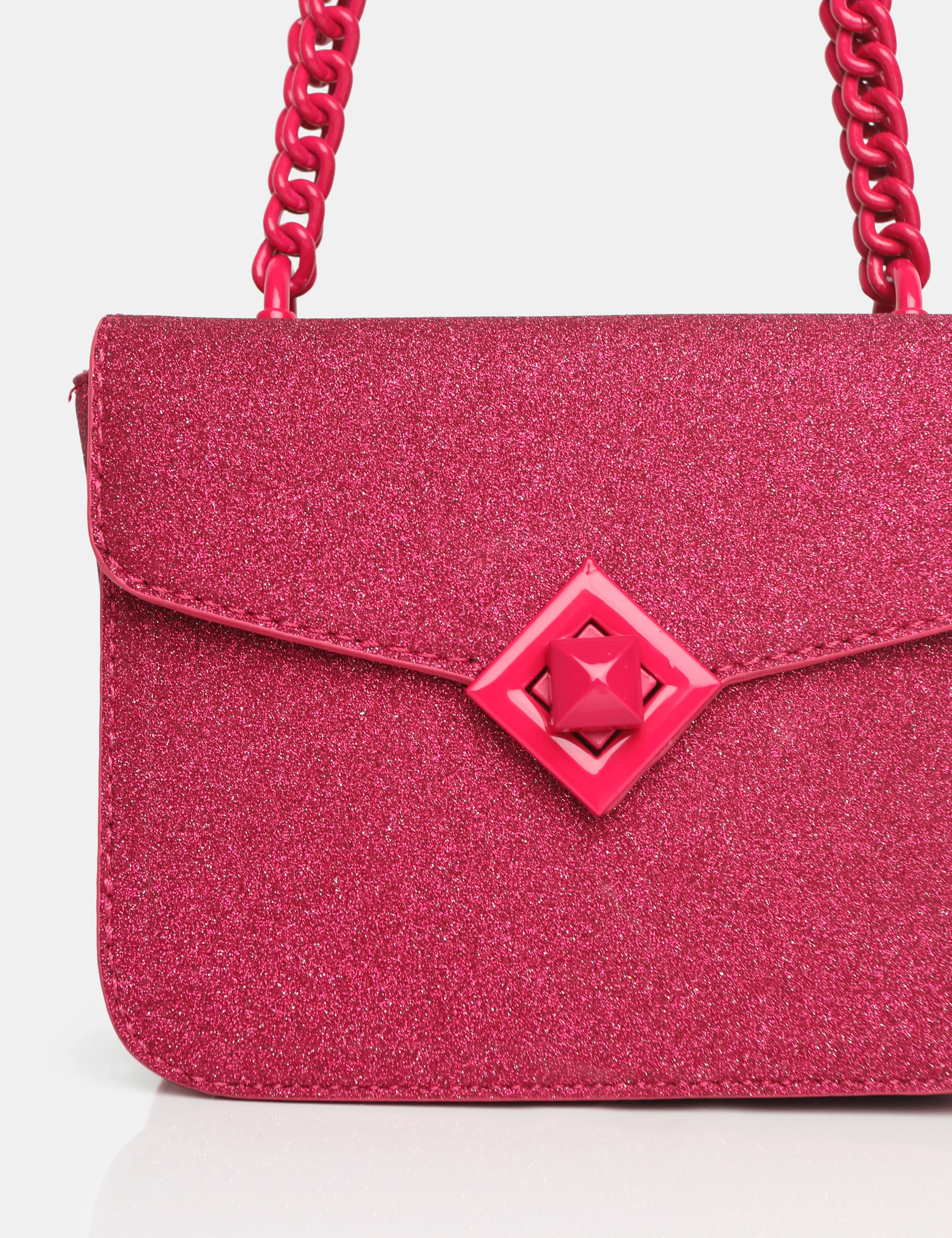 The Pixie Hot Pink Glitter Bag Chain Detail Shoulder Bag - Image 3