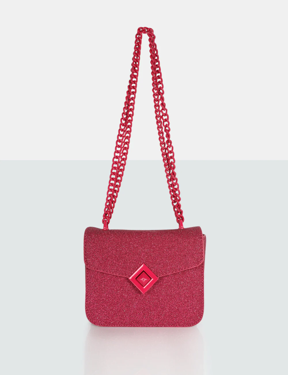 The Pixie Hot Pink Glitter Bag Chain Detail Shoulder Bag - Image 4