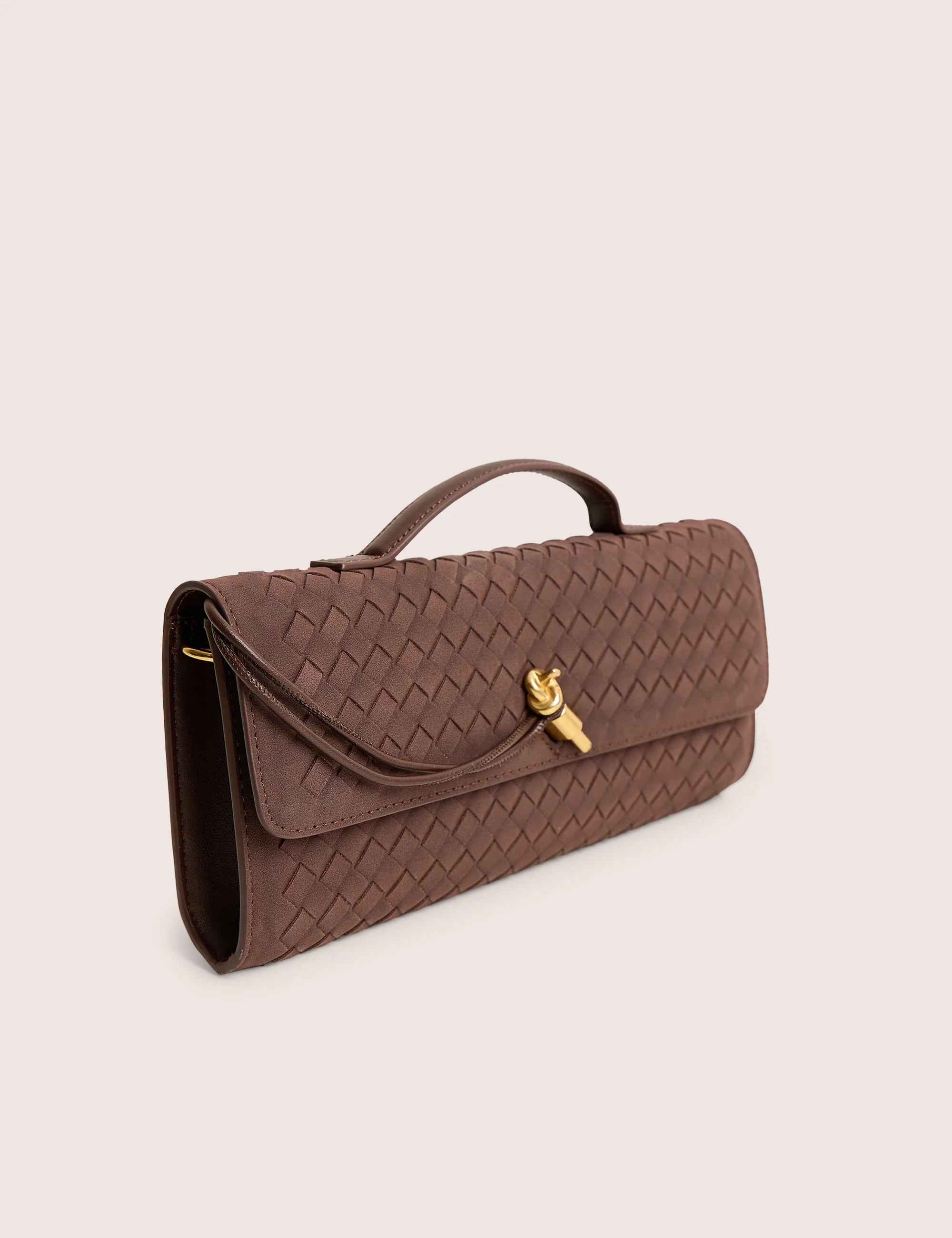 The Rose Chocolate Brown Suedette Weave Rectangle Clutch Bag - Image 2