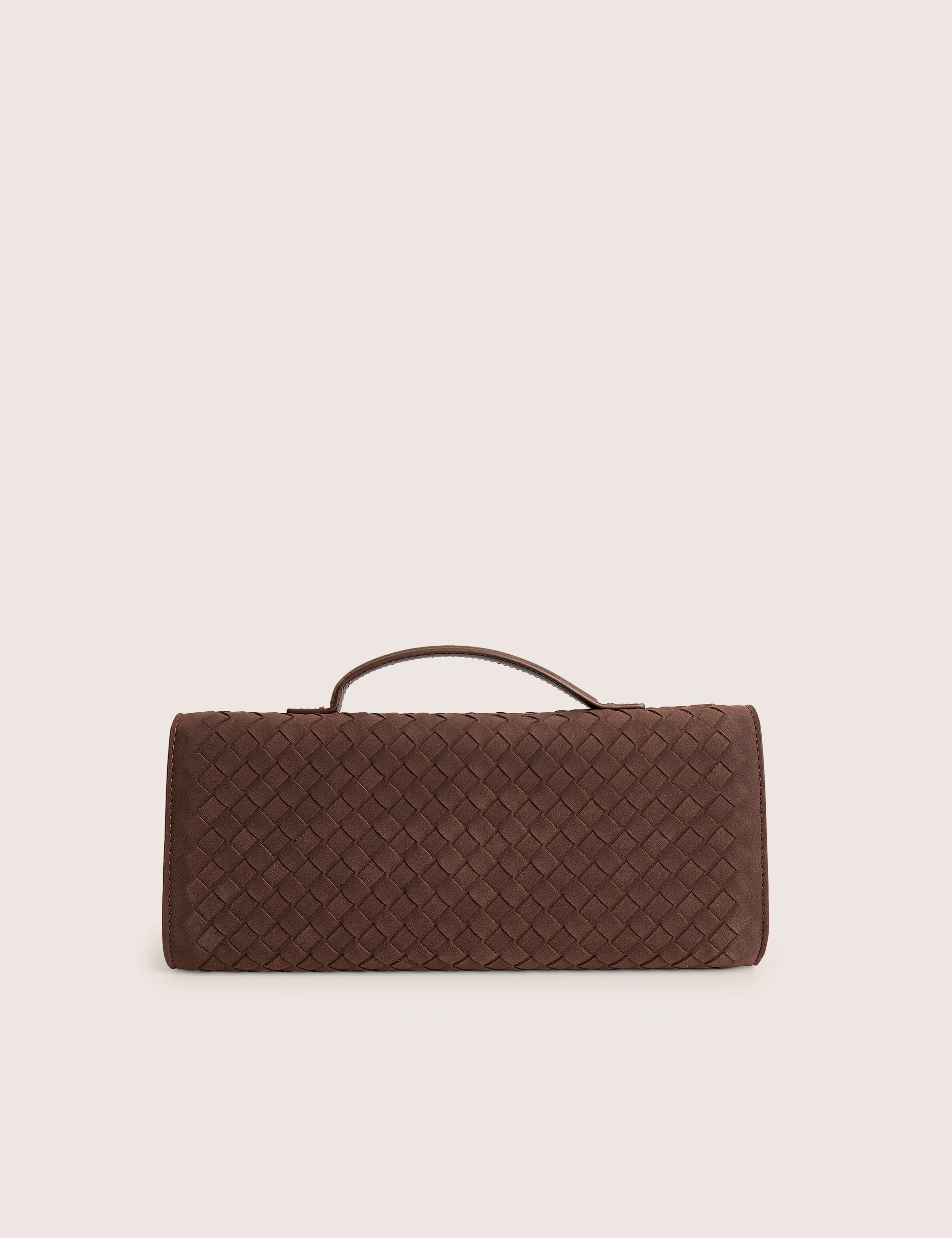 The Rose Chocolate Brown Suedette Weave Rectangle Clutch Bag - Image 3