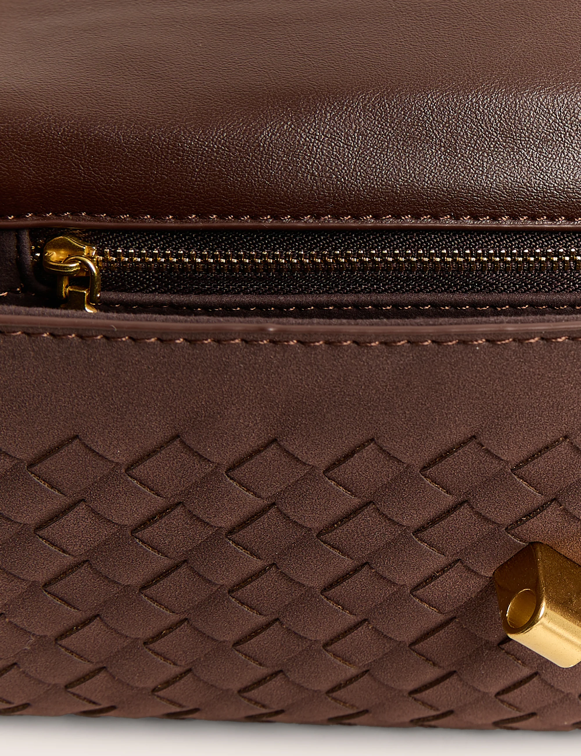 The Rose Chocolate Brown Suedette Weave Rectangle Clutch Bag - Image 4