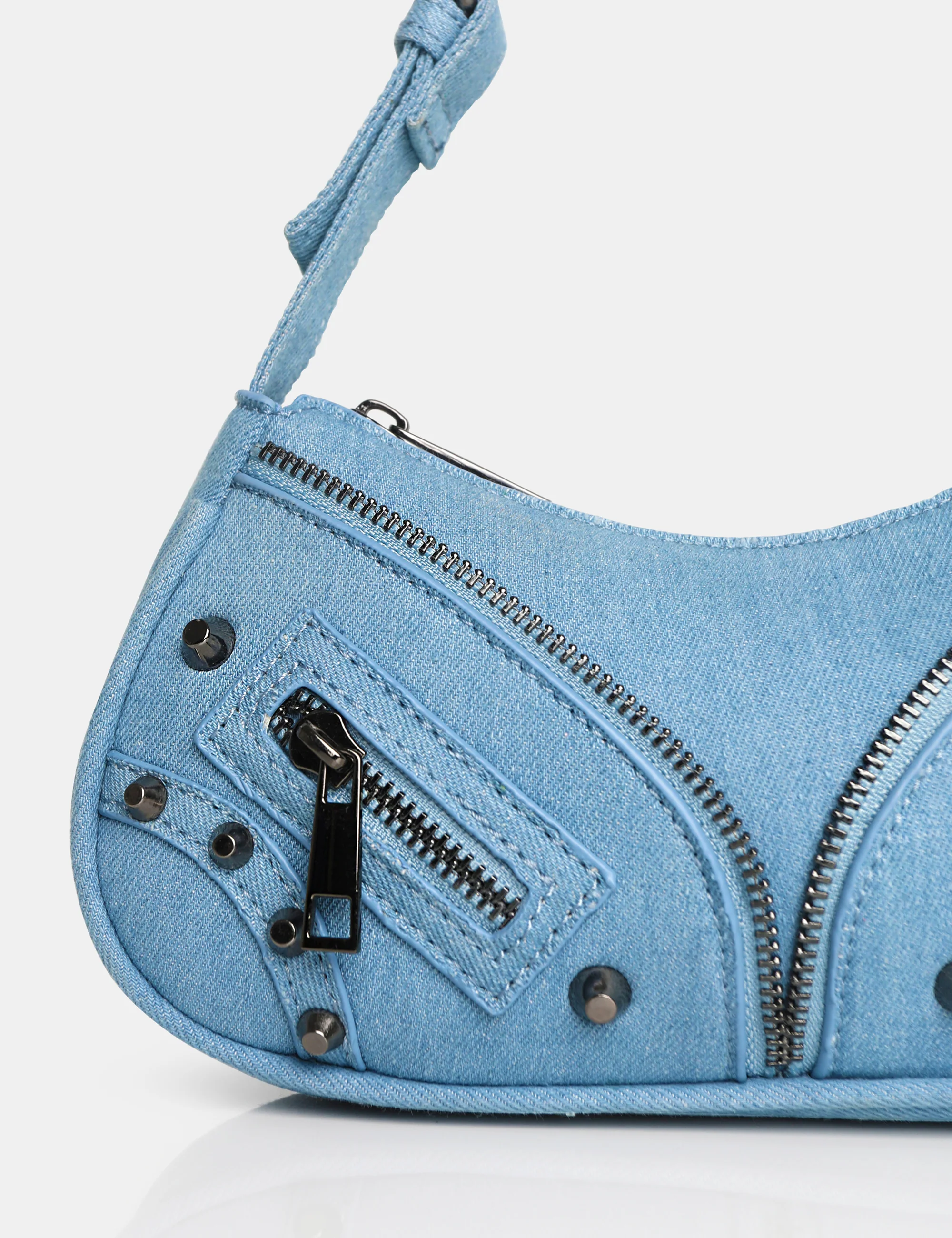 The Candice Zip Detailed Blue Denim Croc Shoulder Bag - Image 3