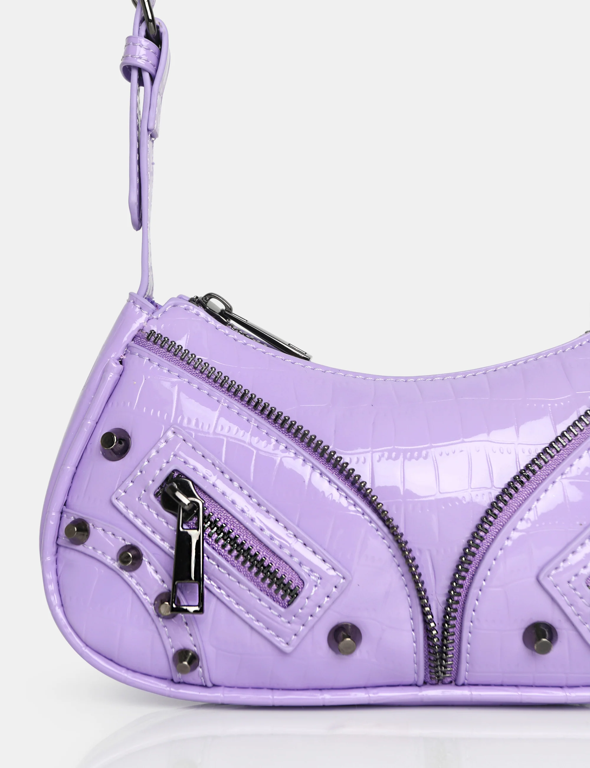 The Candice Zip Detailed Lilac Croc Shoulder Bag - Image 3