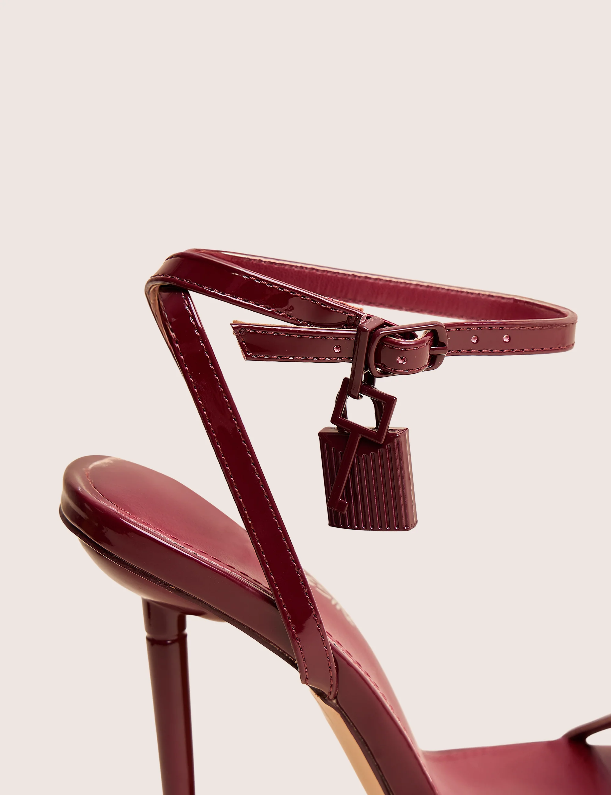 Ti Amo Burgundy Padlock Detail Barely There Pointed Toe Stiletto Heels - Image 4