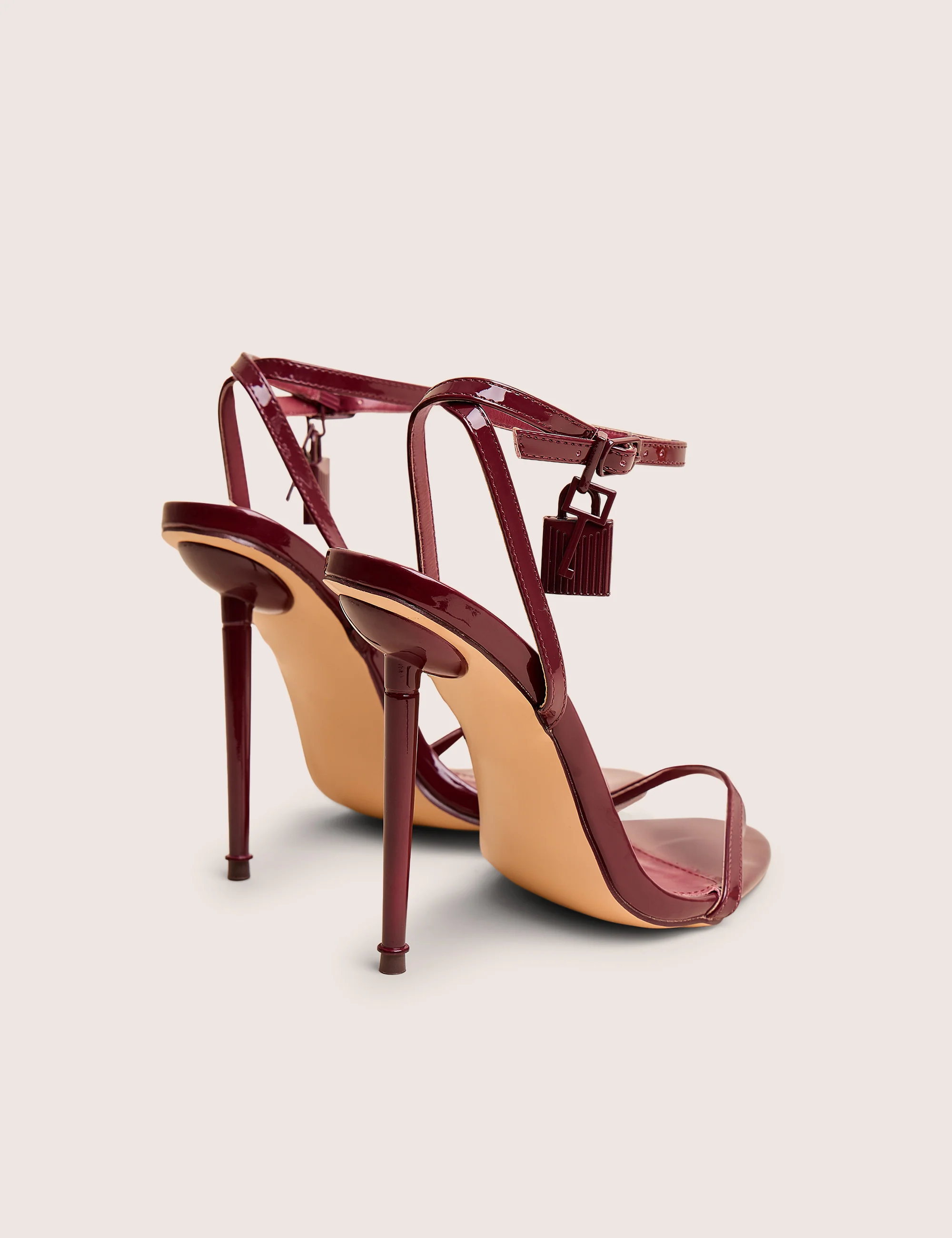 Ti Amo Burgundy Wide Fit Padlock Detail Barely Heels - Image 3