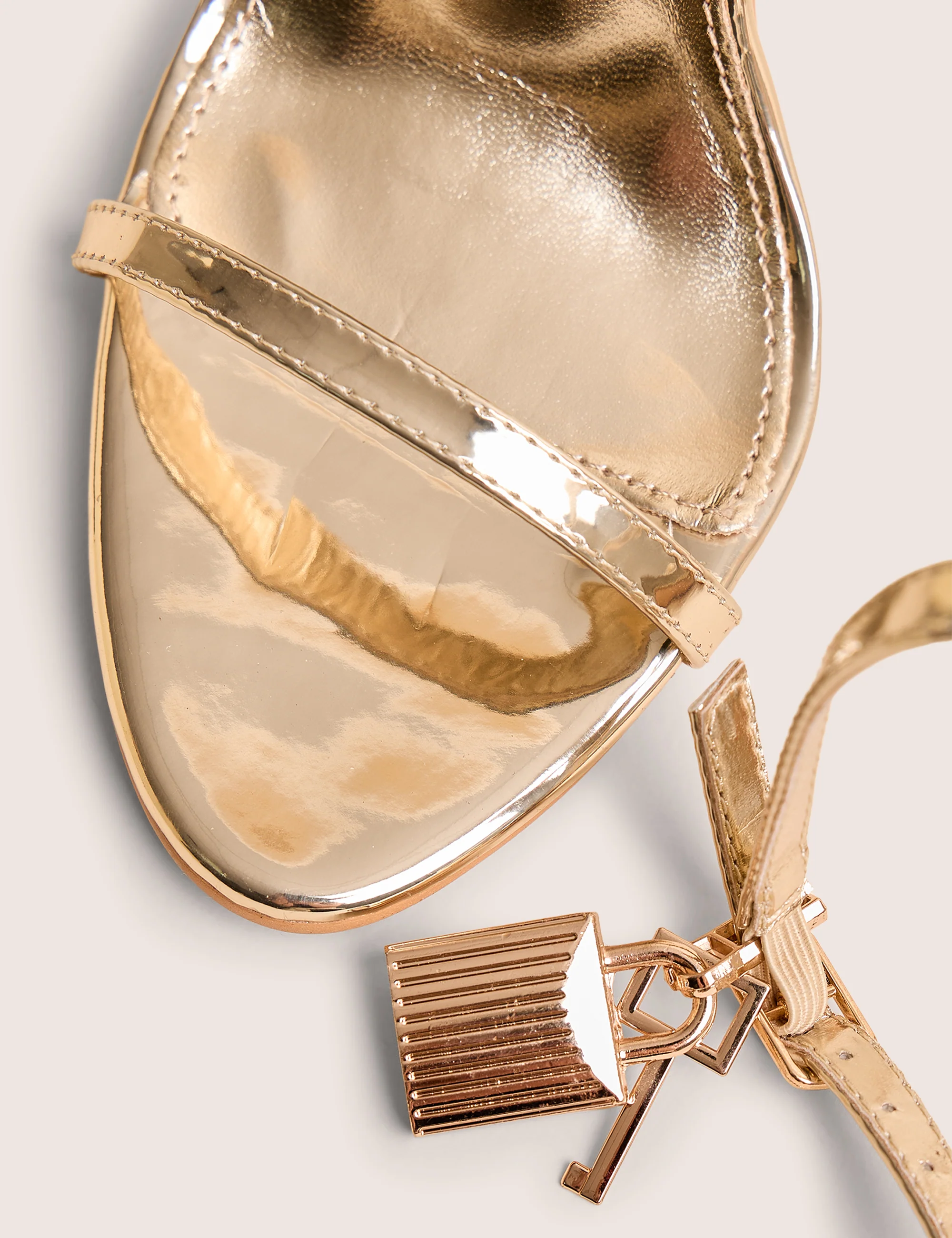 Ti Amo Gold Wide Fit Metallic PU Padlock Detail Barely There Pointed Toe Stilettos Heels - Image 4