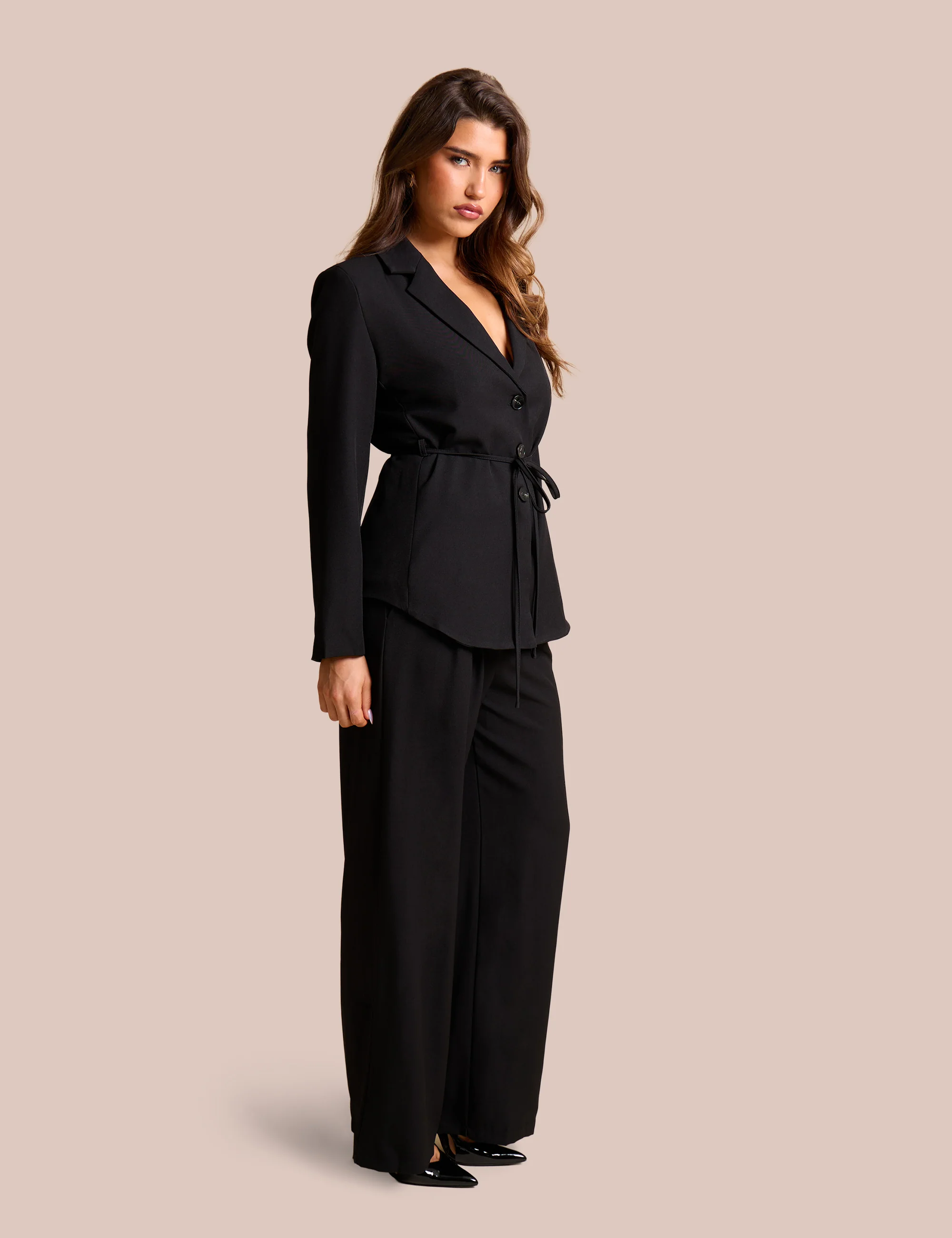 Tie Detail Single Breasted Blazer Black - Image 4