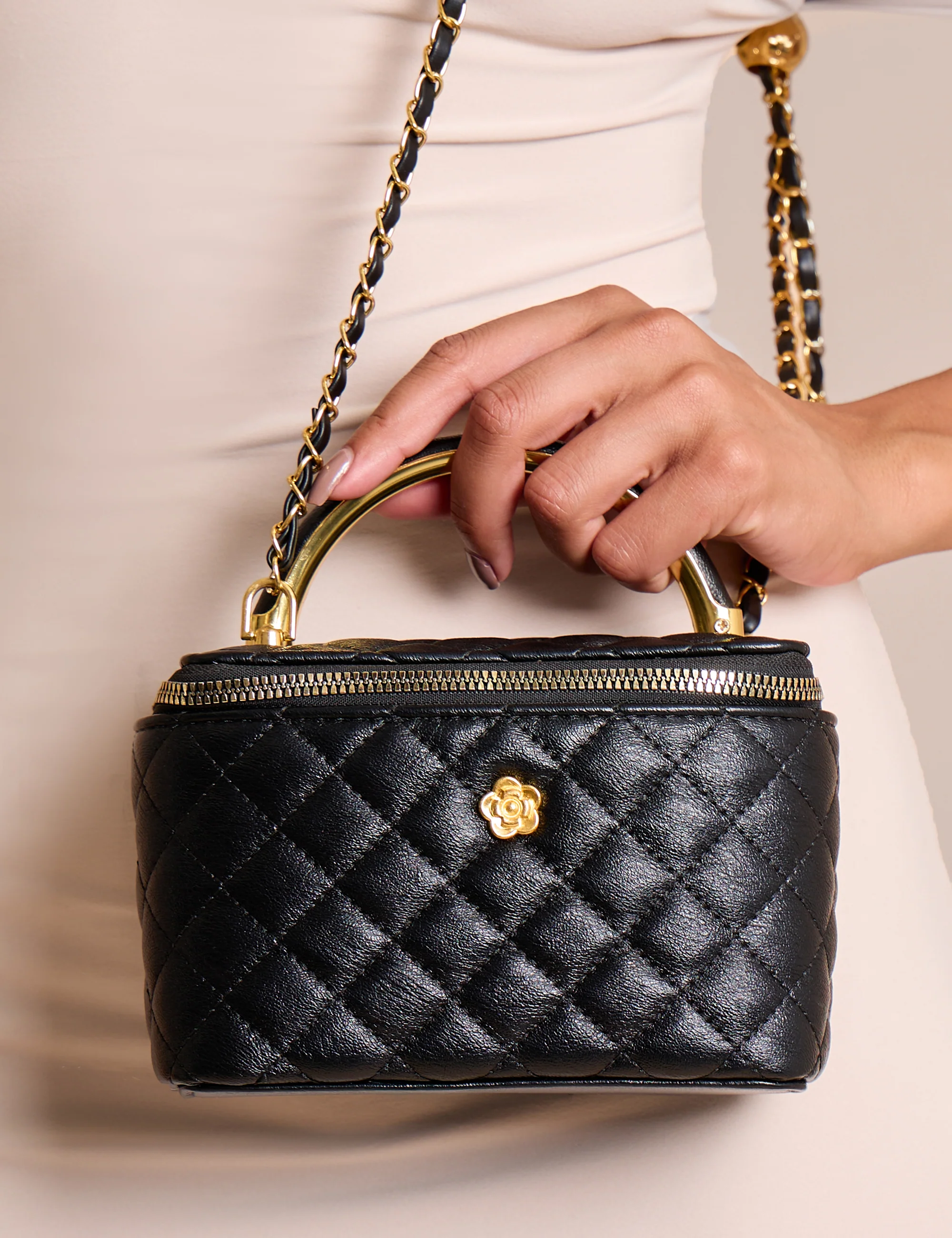 The Florence Top Handle Quilted Vanity Bag Black - Image 2